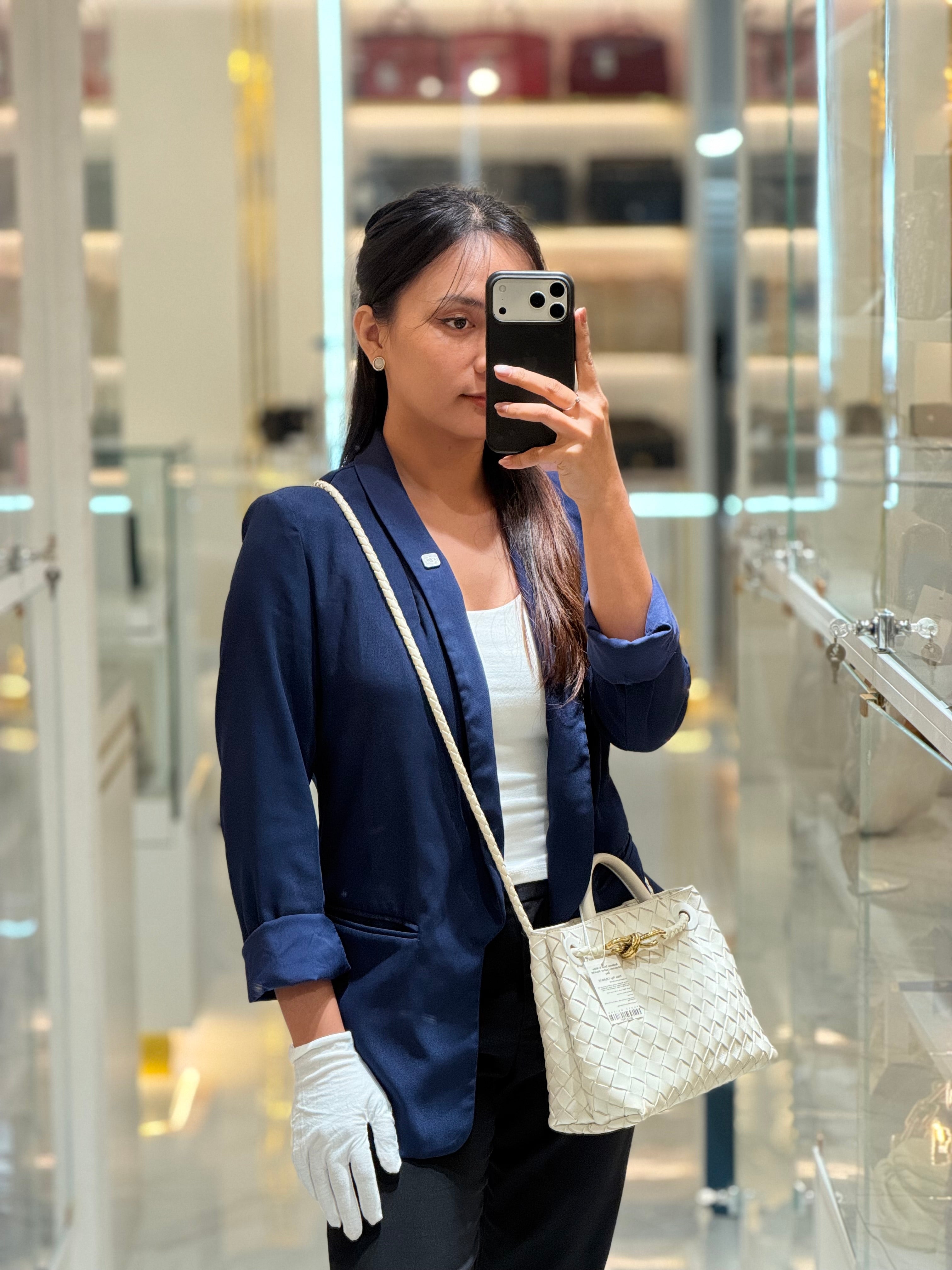 Andiamo Small in White Intrecciato Leather Shoulder Bag | Purse Maison Luxury Bags Shop