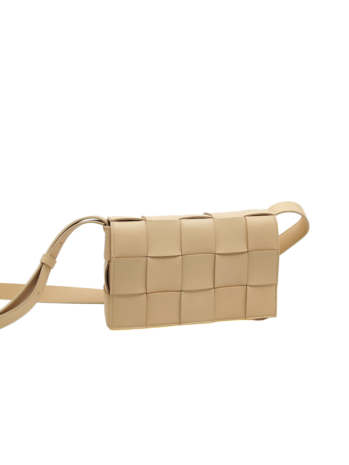 Bottega Veneta Cassette Crossbody Bag in Beige Calfskin Nappa Leather and Gold Hardware | Purse Maison Luxury Bags Shop