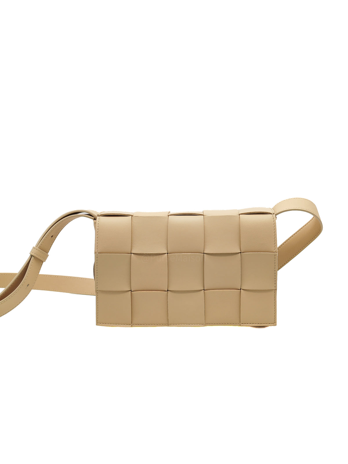 Bottega Veneta Cassette Crossbody Bag in Beige Calfskin Nappa Leather and Gold Hardware | Purse Maison Luxury Bags Shop