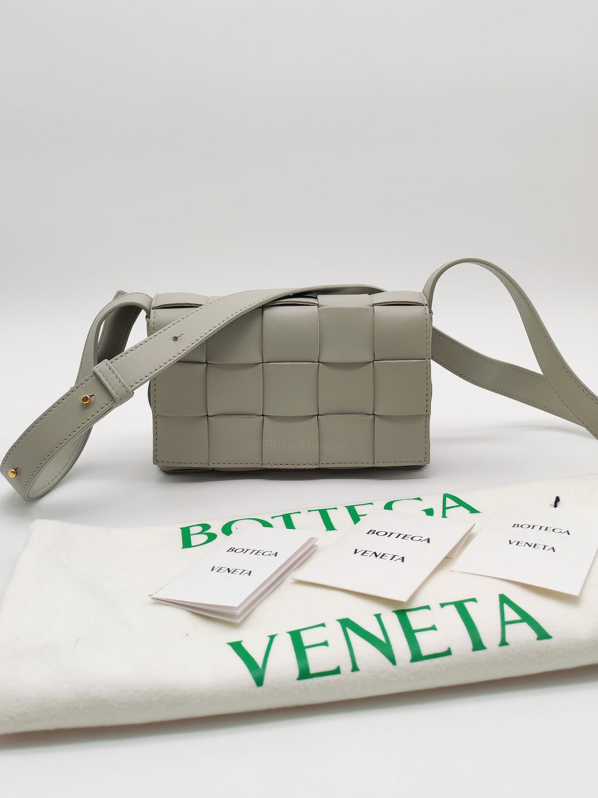 Bottega Veneta Cassette Crossbody Bag in Gray Intrecciato Leather | Purse Maison Luxury Bags Shop