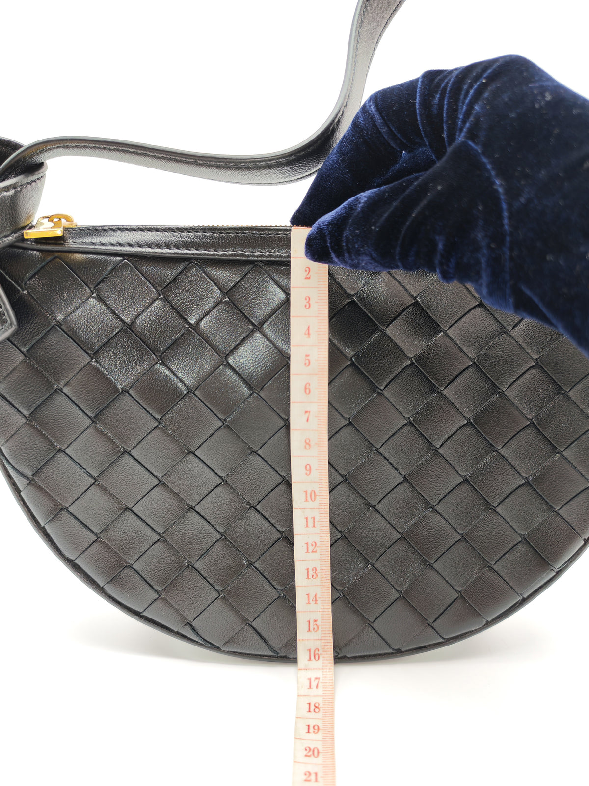 Bottega Veneta Compact Half Moon Crescent Silhoutte in Black Intrecciato Woven Leather and Gold Hardware | Purse Maison Luxury Bags Shop