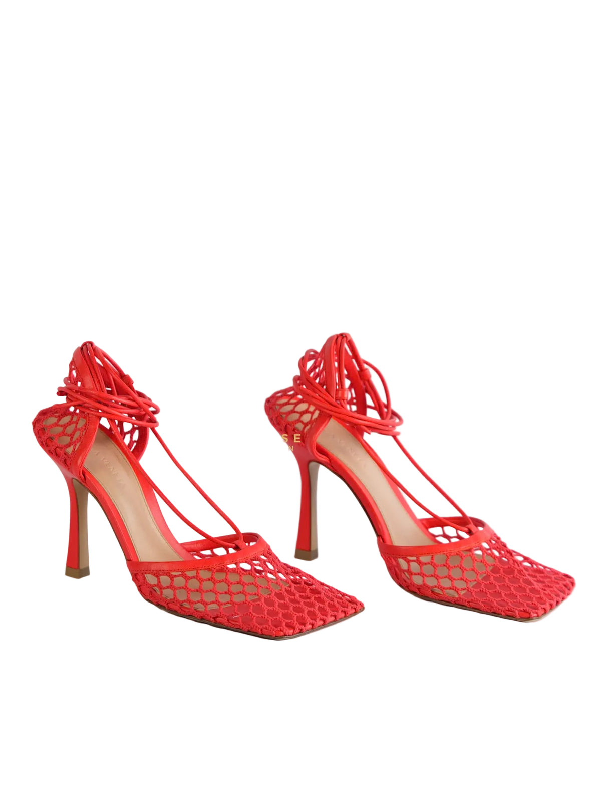 Coral Red Mesh and Leather Stretch Wrap Pumps Size 37 | Purse Maison Luxury Bags Shop