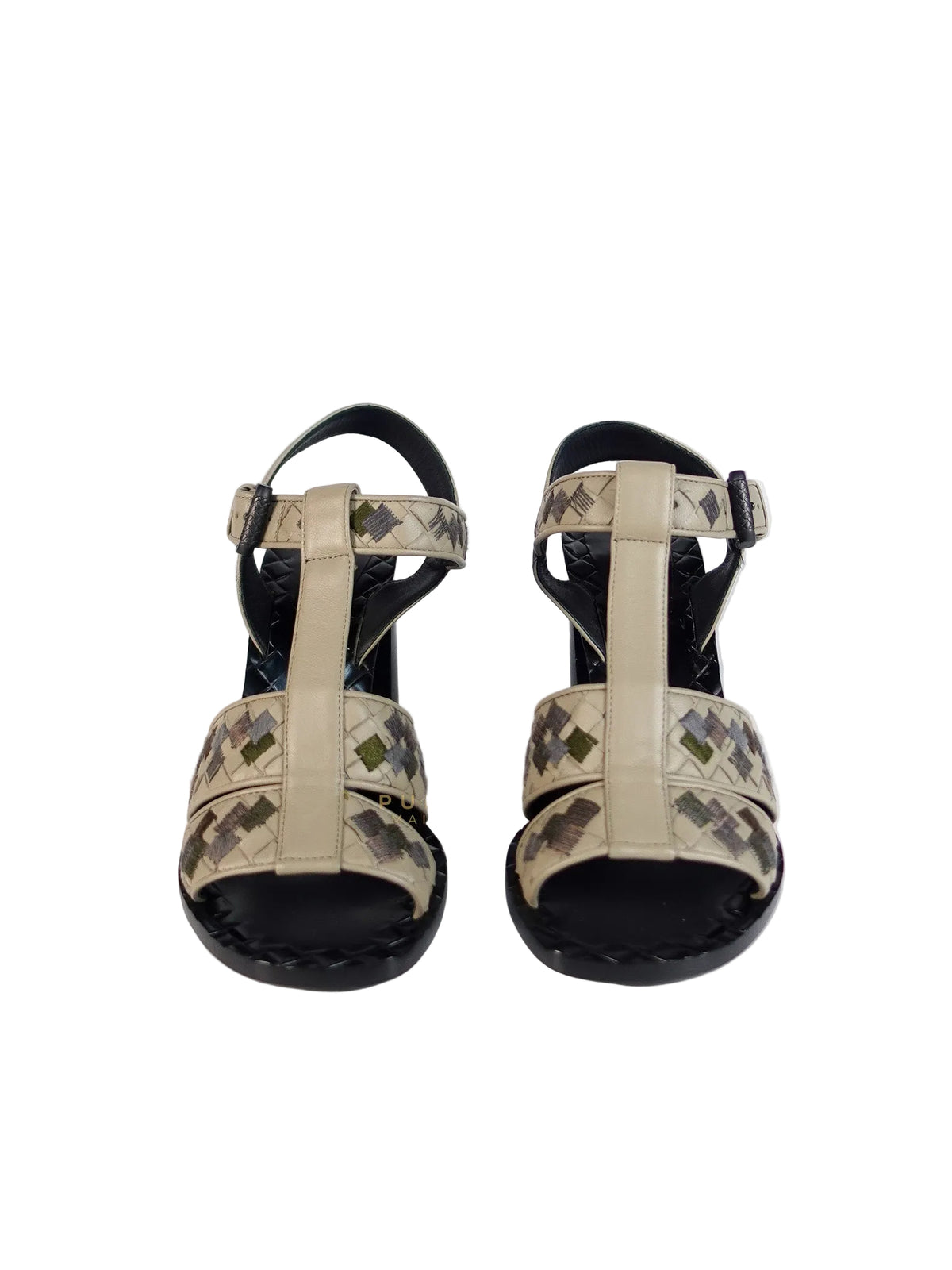 Embroidered Chunky Heels Sandals in Gray Size 39 EU (24.5cm) | Purse Maison Luxury Bags Shop