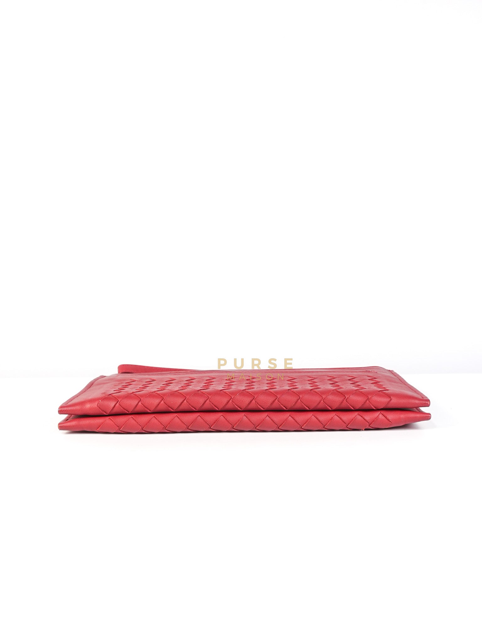 Wristlet Pouch in Red Intrecciato Leather | Purse Maison Luxury Bags Shop