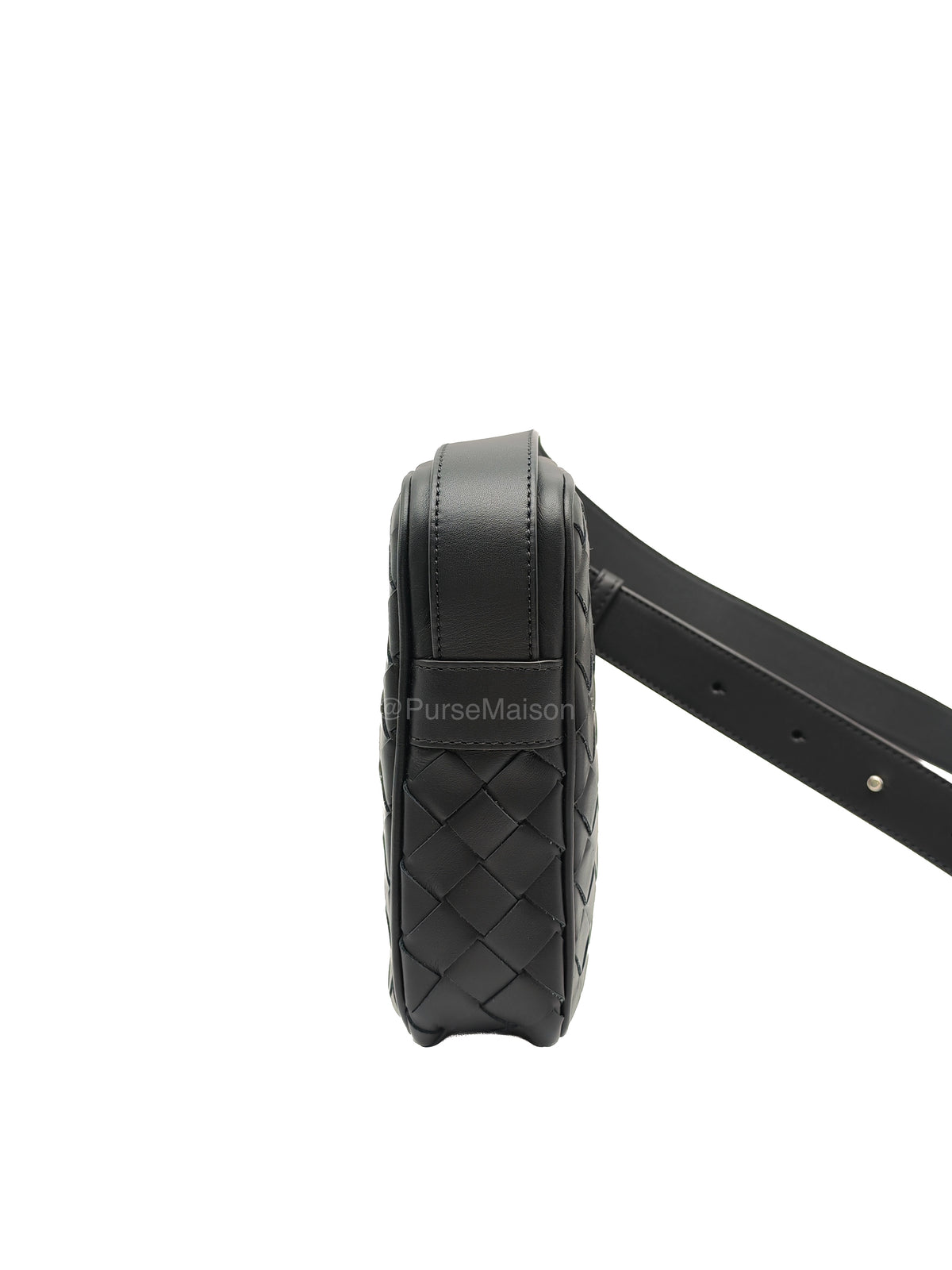 Bottega Veneta Zipped Phone Pouch Bag in Black Intrecciato Woven Leather & Silver Hardware | Purse Maison Luxury Bags Shop