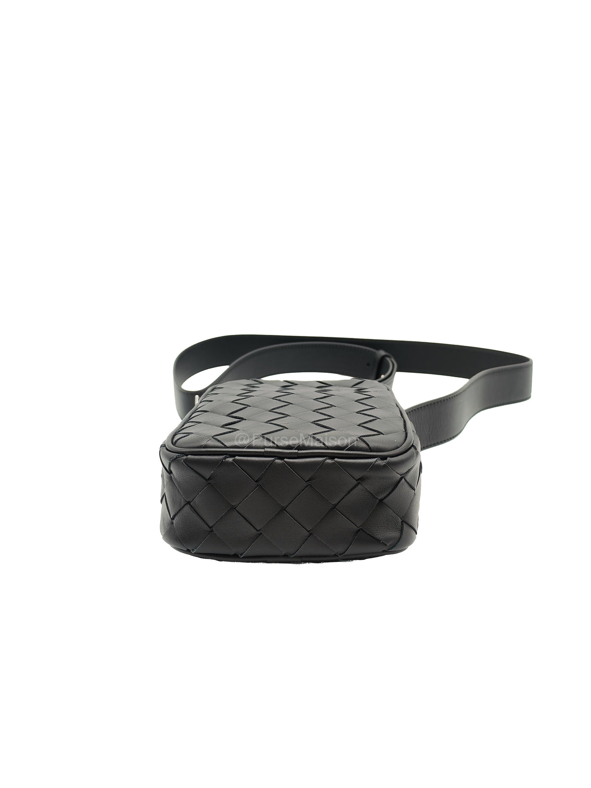 Bottega Veneta Zipped Phone Pouch Bag in Black Intrecciato Woven Leather & Silver Hardware | Purse Maison Luxury Bags Shop