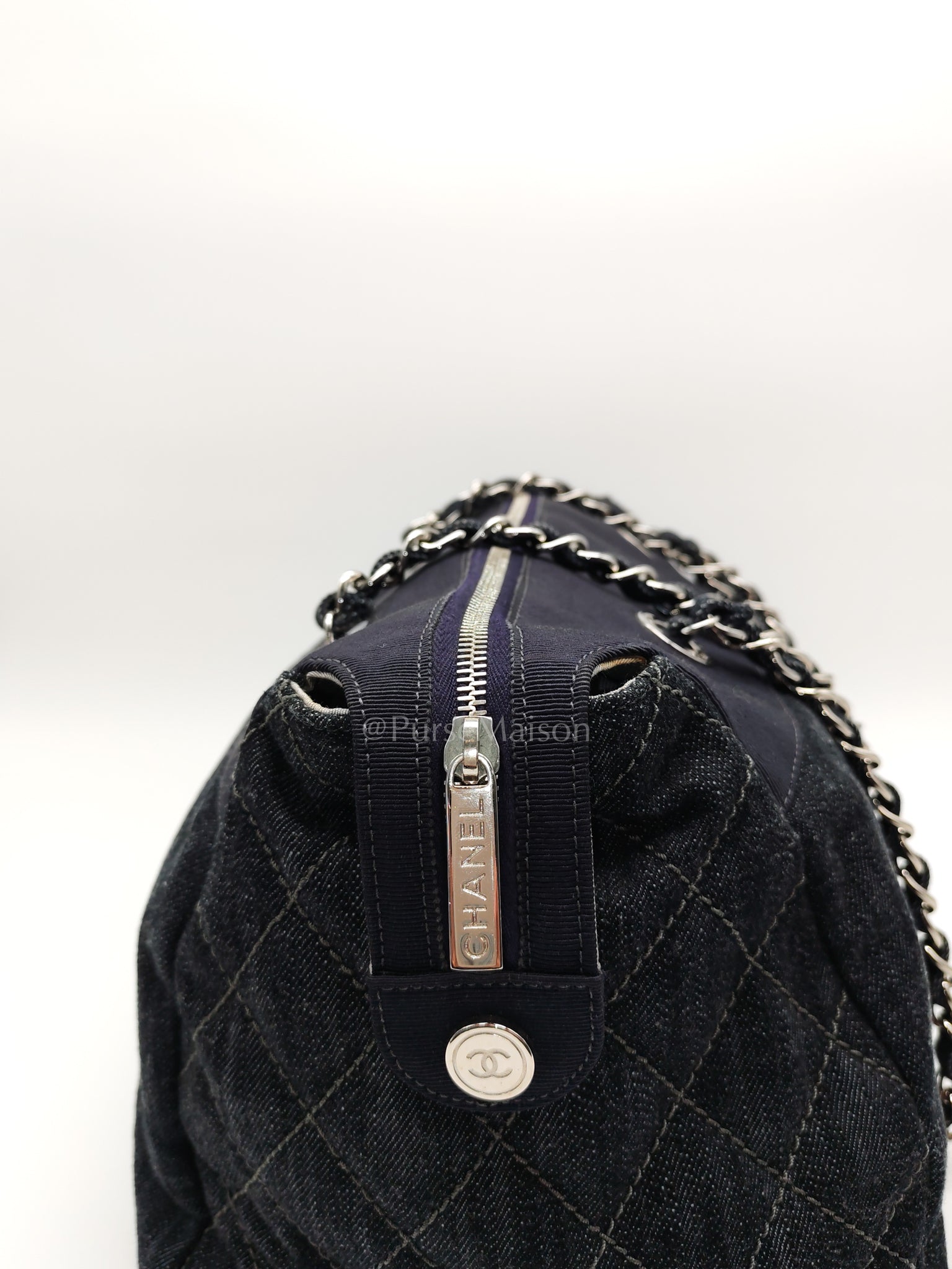Bowling Bag Dark Blue Denim in Silver Hardware (Series 13) | Purse Maison Luxury Bags Shop