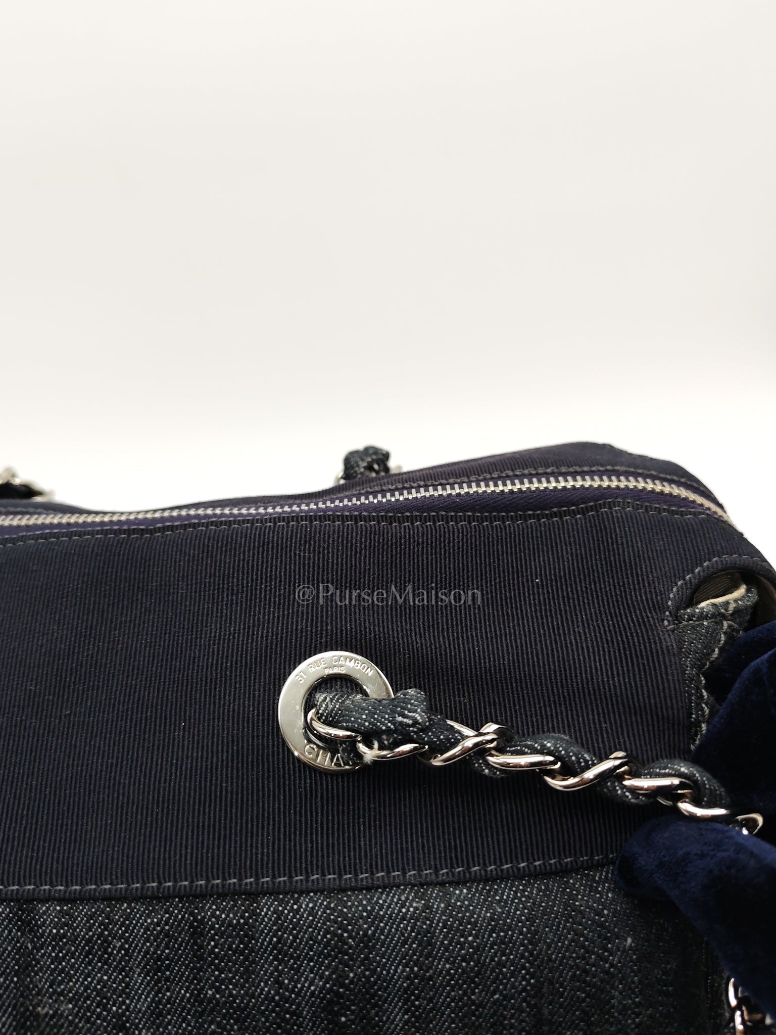 Bowling Bag Dark Blue Denim in Silver Hardware (Series 13) | Purse Maison Luxury Bags Shop