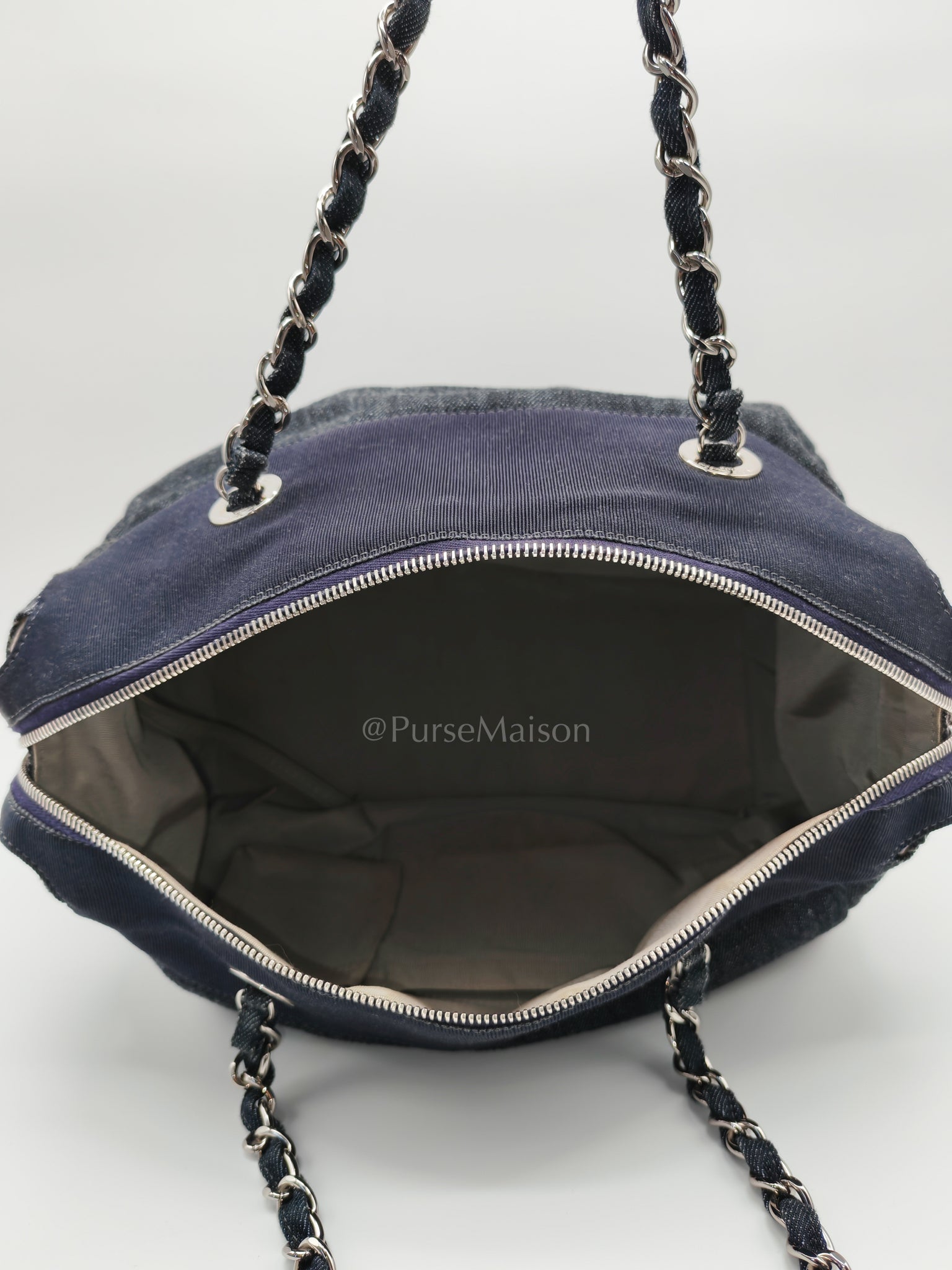 Bowling Bag Dark Blue Denim in Silver Hardware (Series 13) | Purse Maison Luxury Bags Shop