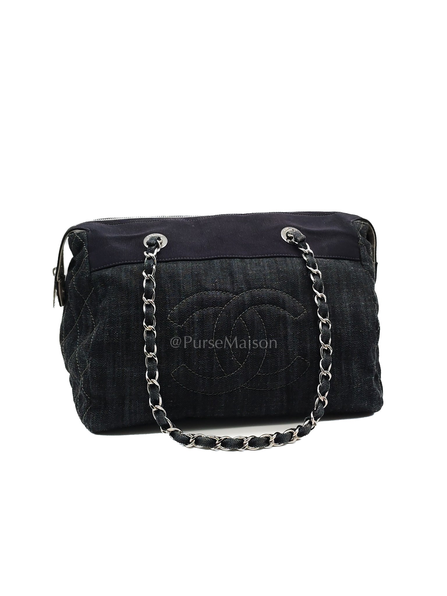 Bowling Bag Dark Blue Denim in Silver Hardware (Series 13) | Purse Maison Luxury Bags Shop