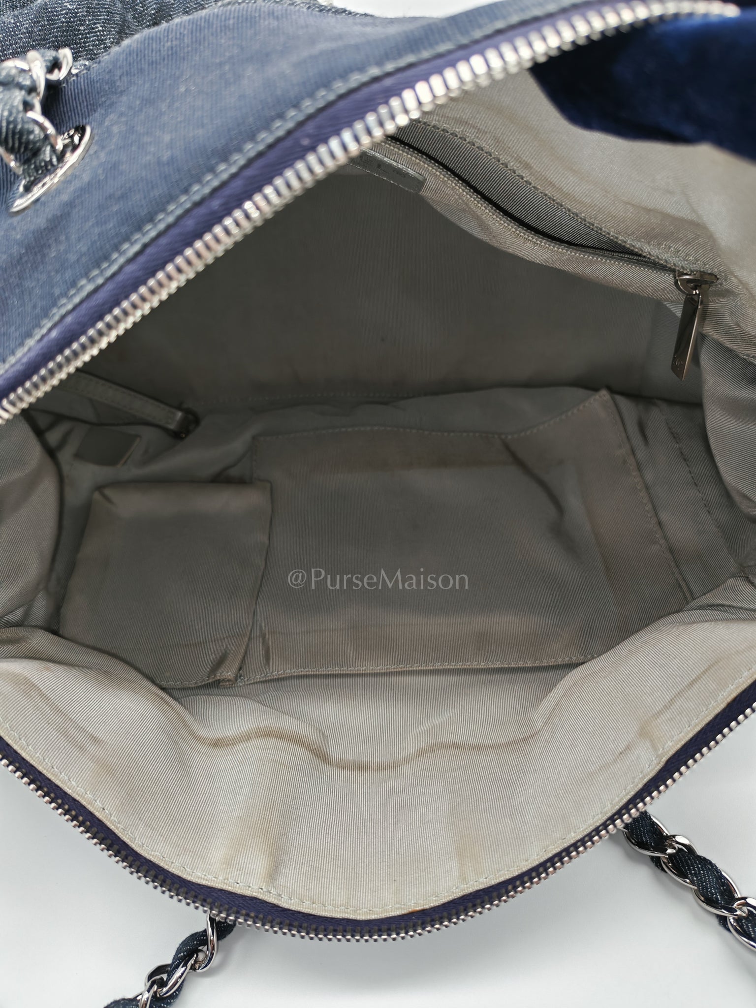 Bowling Bag Dark Blue Denim in Silver Hardware (Series 13) | Purse Maison Luxury Bags Shop