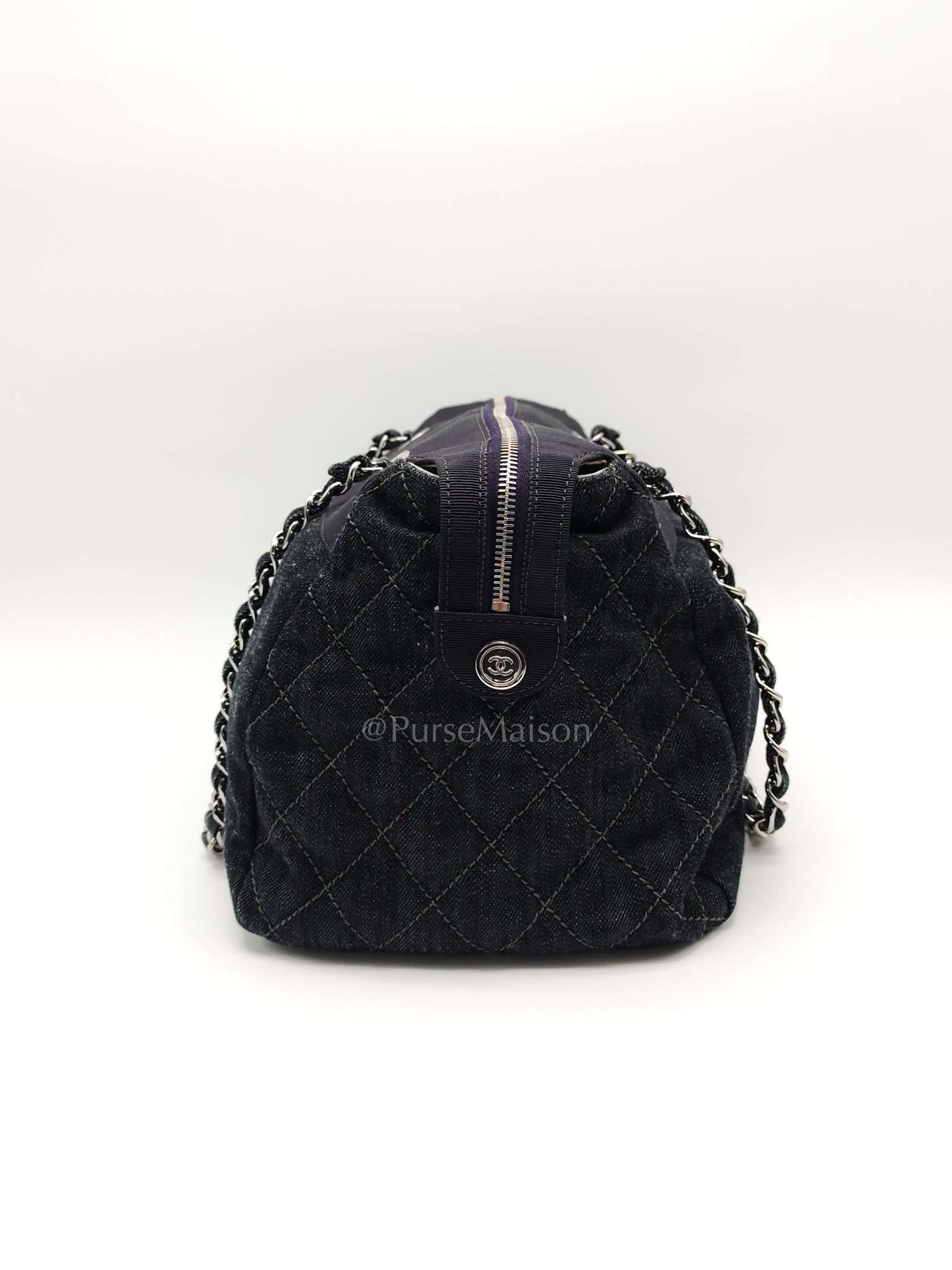Bowling Bag Dark Blue Denim in Silver Hardware (Series 13) | Purse Maison Luxury Bags Shop