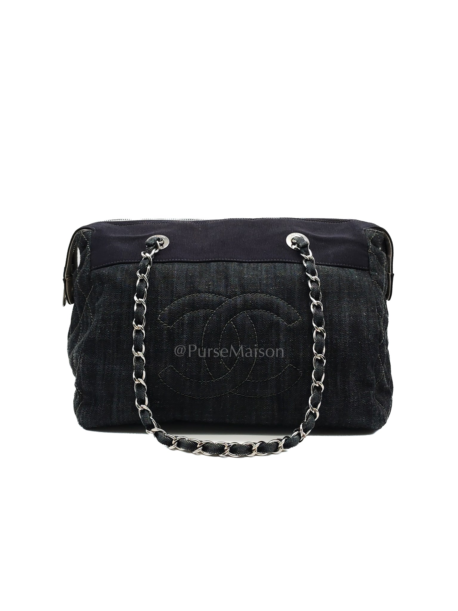 Bowling Bag Dark Blue Denim in Silver Hardware (Series 13) | Purse Maison Luxury Bags Shop