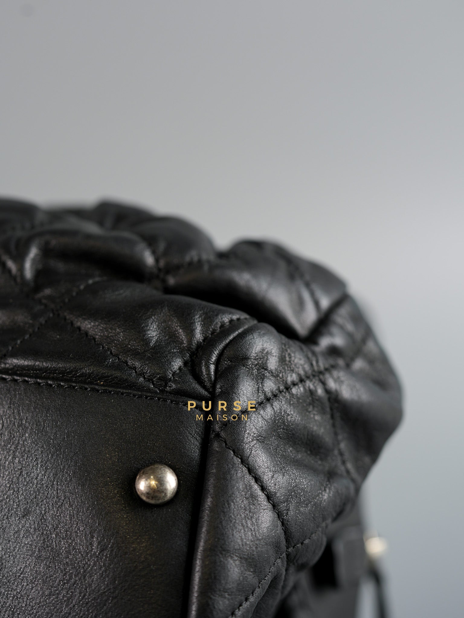 Bowling Bag in Black Iridescent Calfskin Leather and Ruthenium Hardware Series 14 | Purse Maison Luxury Bags Shop