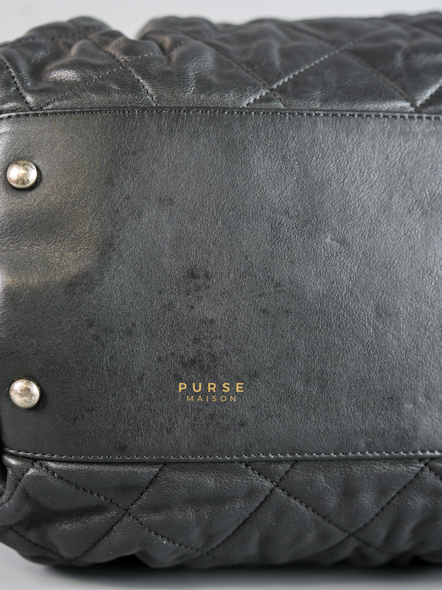 Bowling Bag in Black Iridescent Calfskin Leather and Ruthenium Hardware Series 14 | Purse Maison Luxury Bags Shop