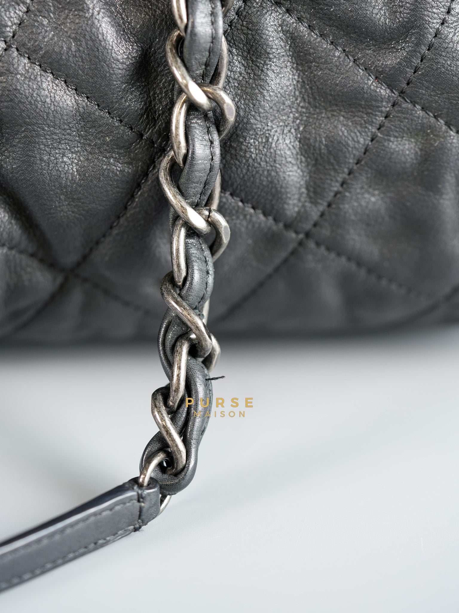 Bowling Bag in Black Iridescent Calfskin Leather and Ruthenium Hardware Series 14 | Purse Maison Luxury Bags Shop