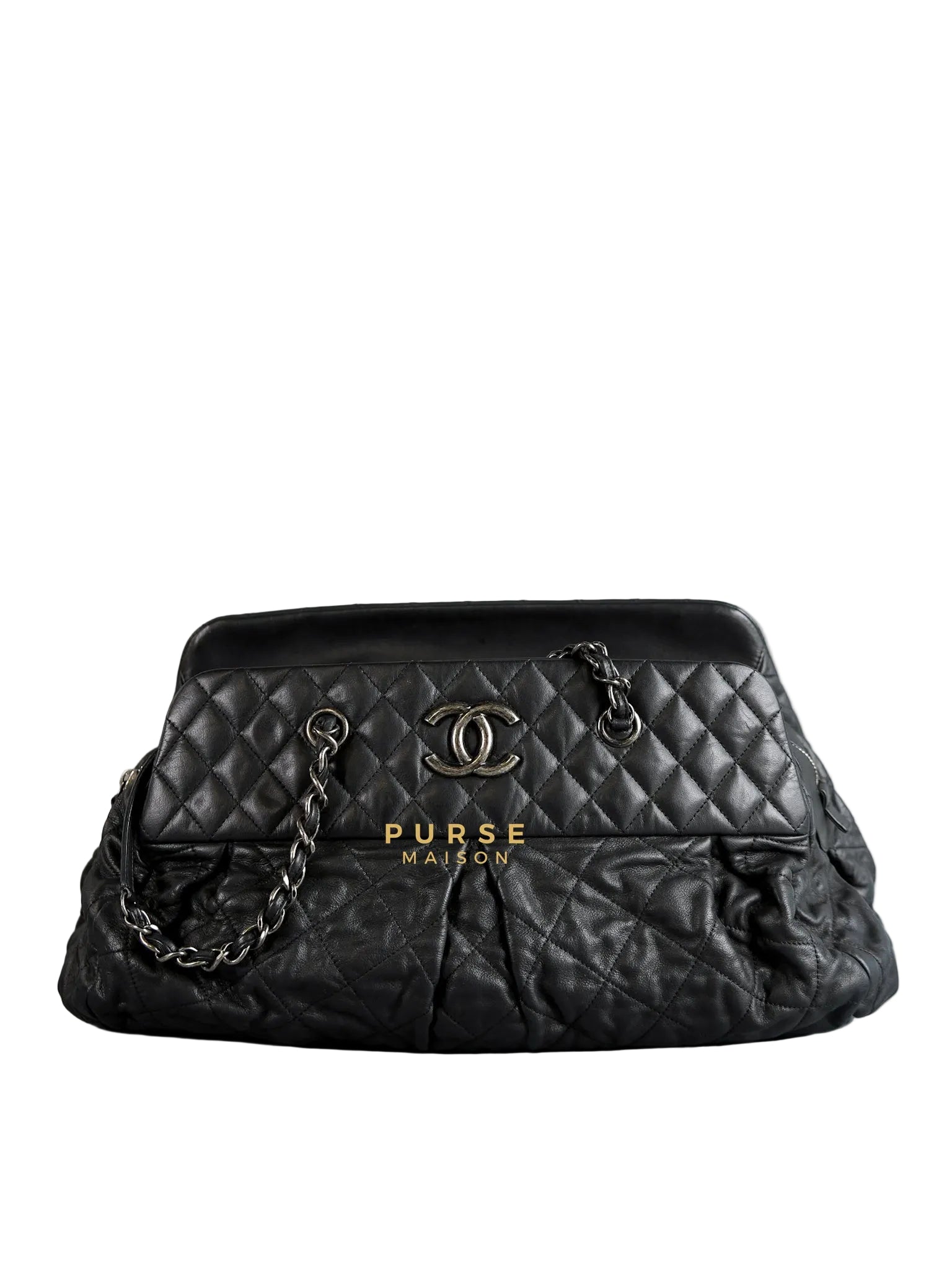 Bowling Bag in Black Iridescent Calfskin Leather and Ruthenium Hardware Series 14 | Purse Maison Luxury Bags Shop