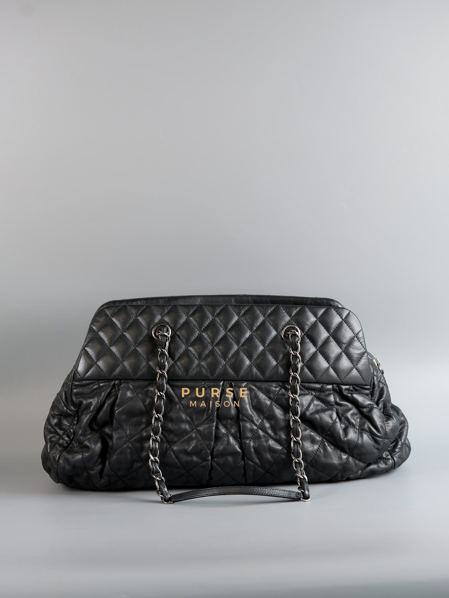 Bowling Bag in Black Iridescent Calfskin Leather and Ruthenium Hardware Series 14 | Purse Maison Luxury Bags Shop