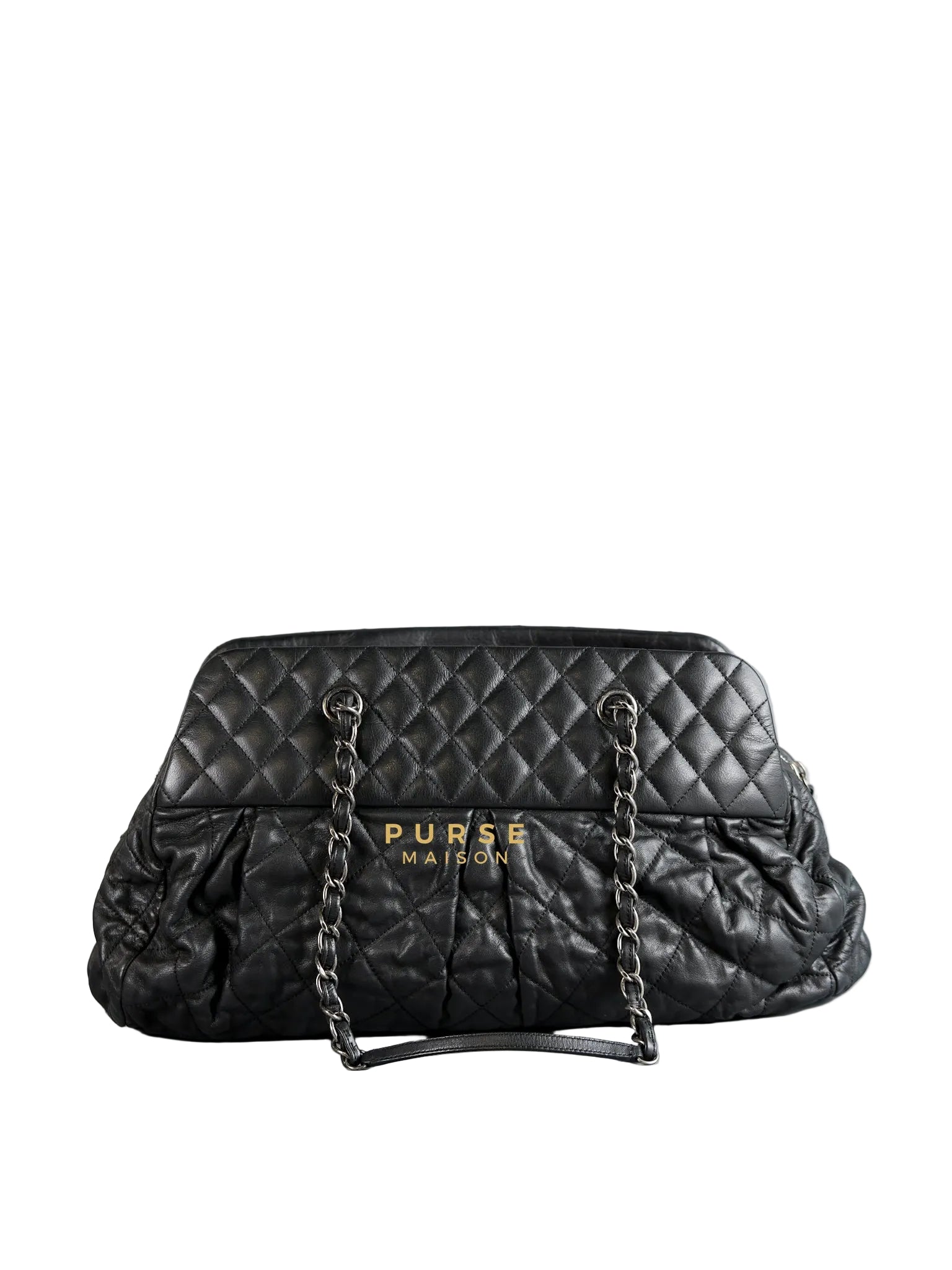 Bowling Bag in Black Iridescent Calfskin Leather and Ruthenium Hardware Series 14 | Purse Maison Luxury Bags Shop