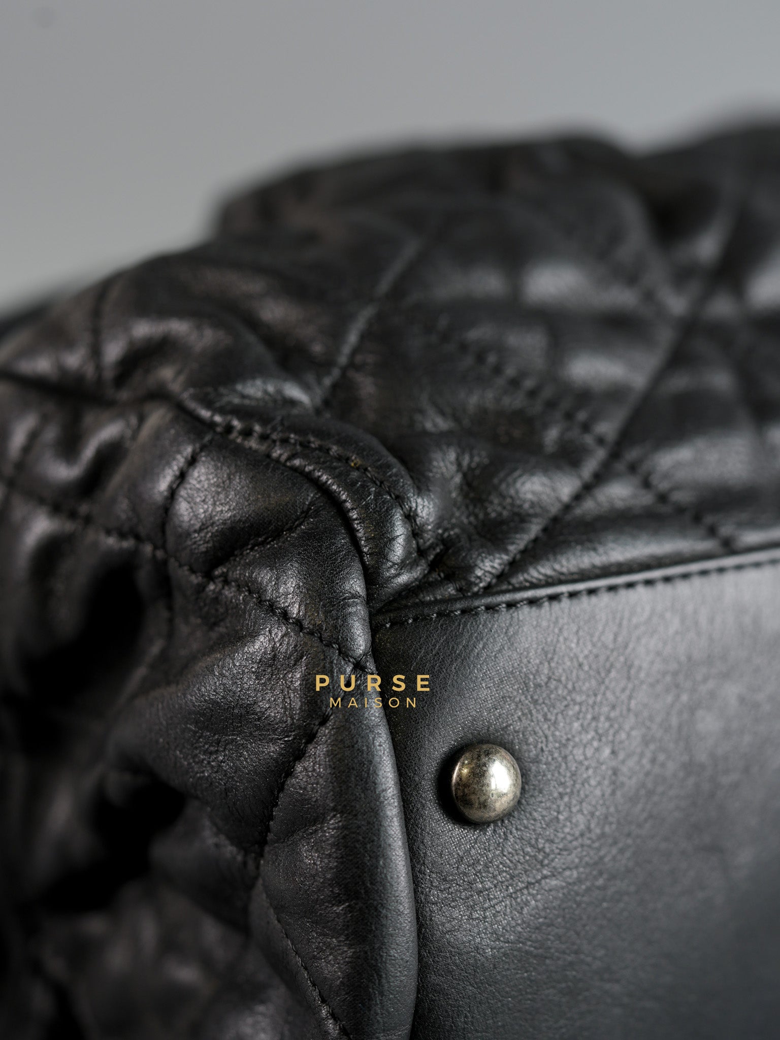 Bowling Bag in Black Iridescent Calfskin Leather and Ruthenium Hardware Series 14 | Purse Maison Luxury Bags Shop