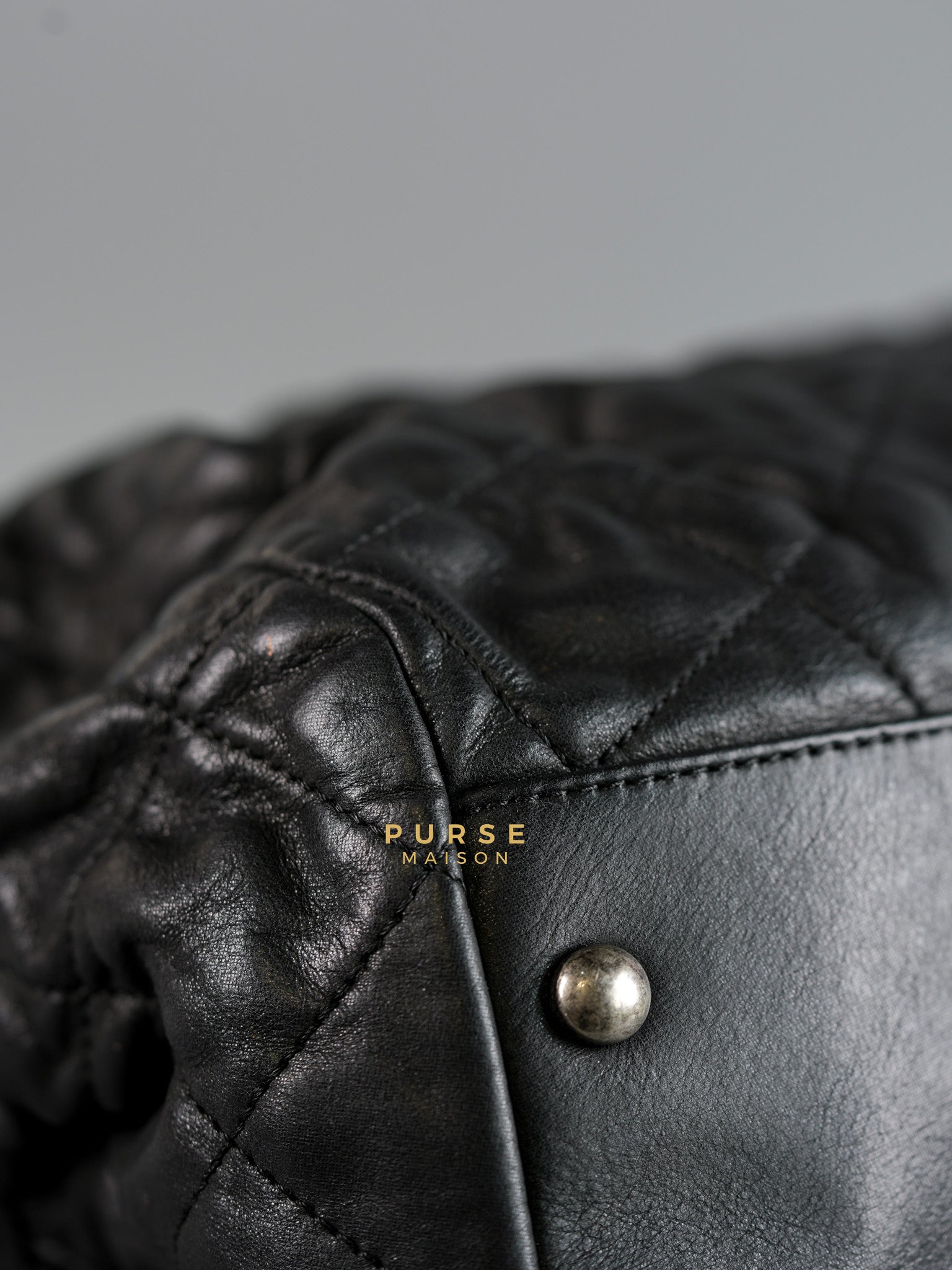 Bowling Bag in Black Iridescent Calfskin Leather and Ruthenium Hardware Series 14 | Purse Maison Luxury Bags Shop