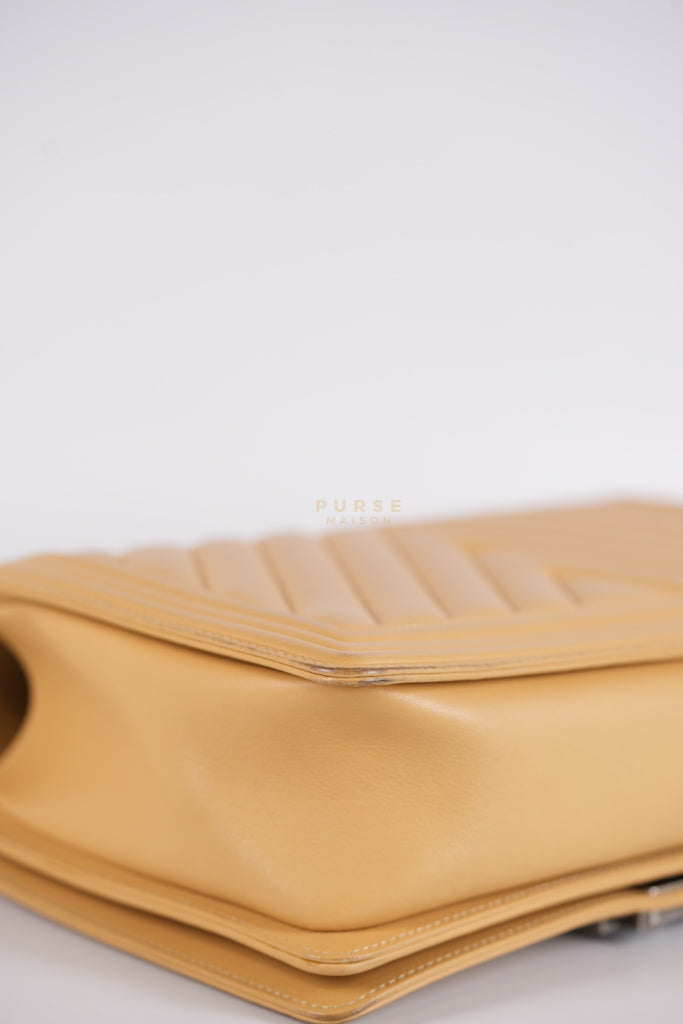 Boy Chevron Beige in Calfskin Leather and Ruthenium Hardware Series 22 | Purse Maison Luxury Bags Shop