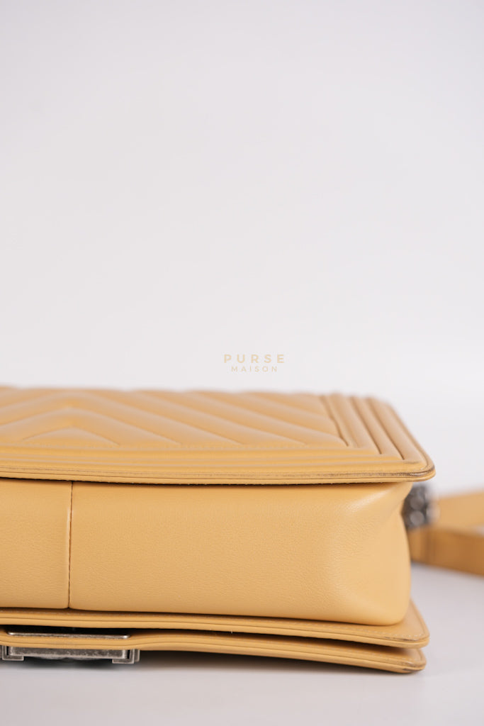 Boy Chevron Beige in Calfskin Leather and Ruthenium Hardware Series 22 | Purse Maison Luxury Bags Shop