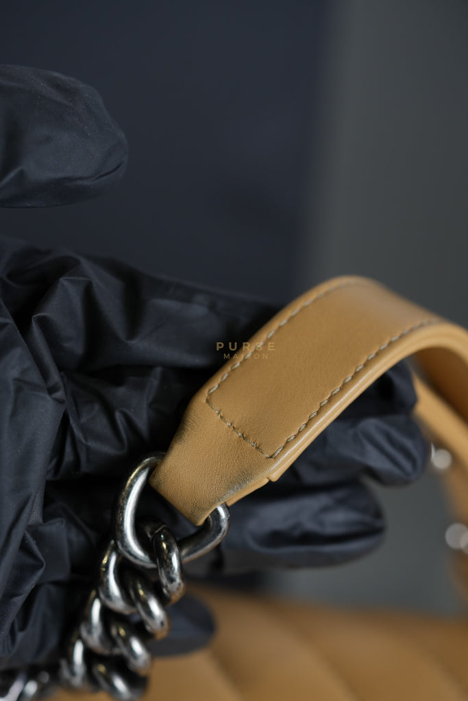 Boy Chevron Beige in Calfskin Leather and Ruthenium Hardware Series 22 | Purse Maison Luxury Bags Shop