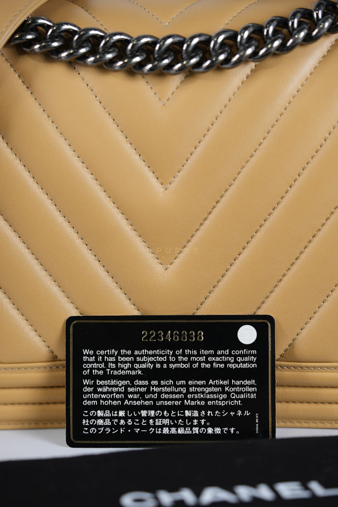 Boy Chevron Beige in Calfskin Leather and Ruthenium Hardware Series 22 | Purse Maison Luxury Bags Shop