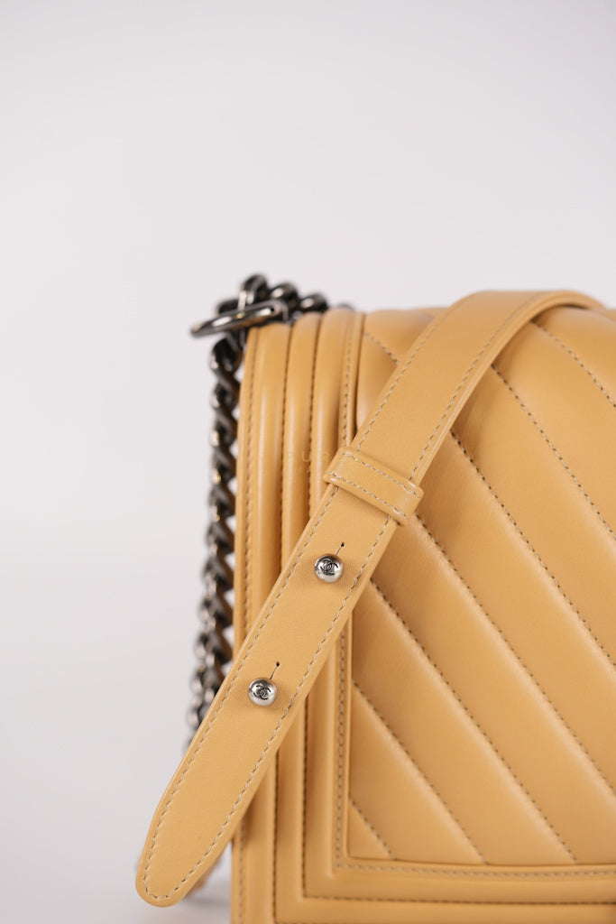 Boy Chevron Beige in Calfskin Leather and Ruthenium Hardware Series 22 | Purse Maison Luxury Bags Shop
