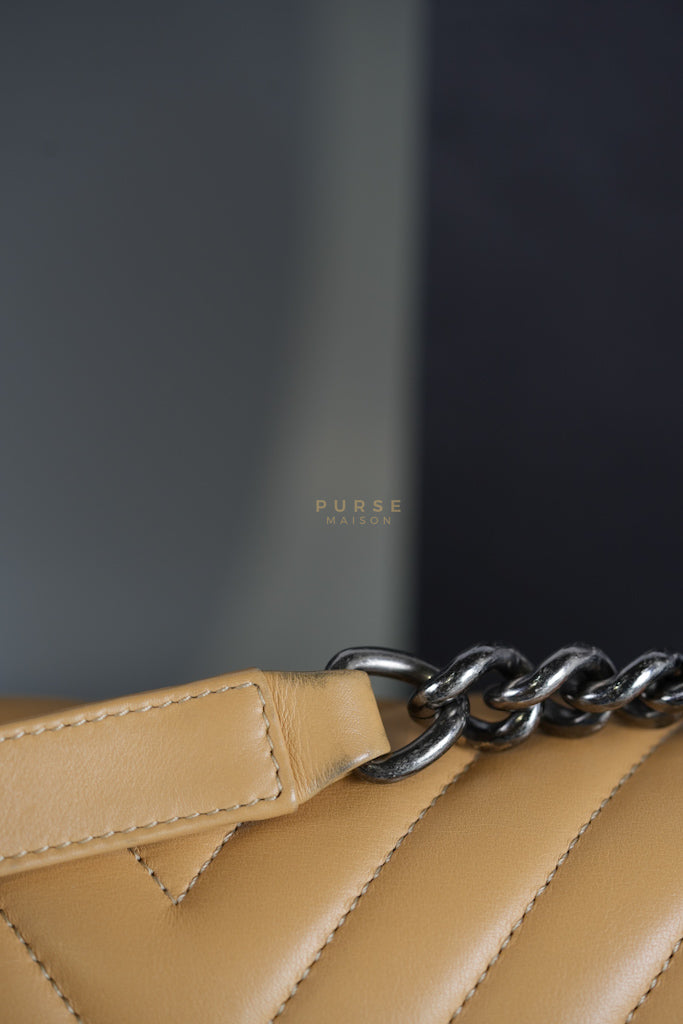 Boy Chevron Beige in Calfskin Leather and Ruthenium Hardware Series 22 | Purse Maison Luxury Bags Shop