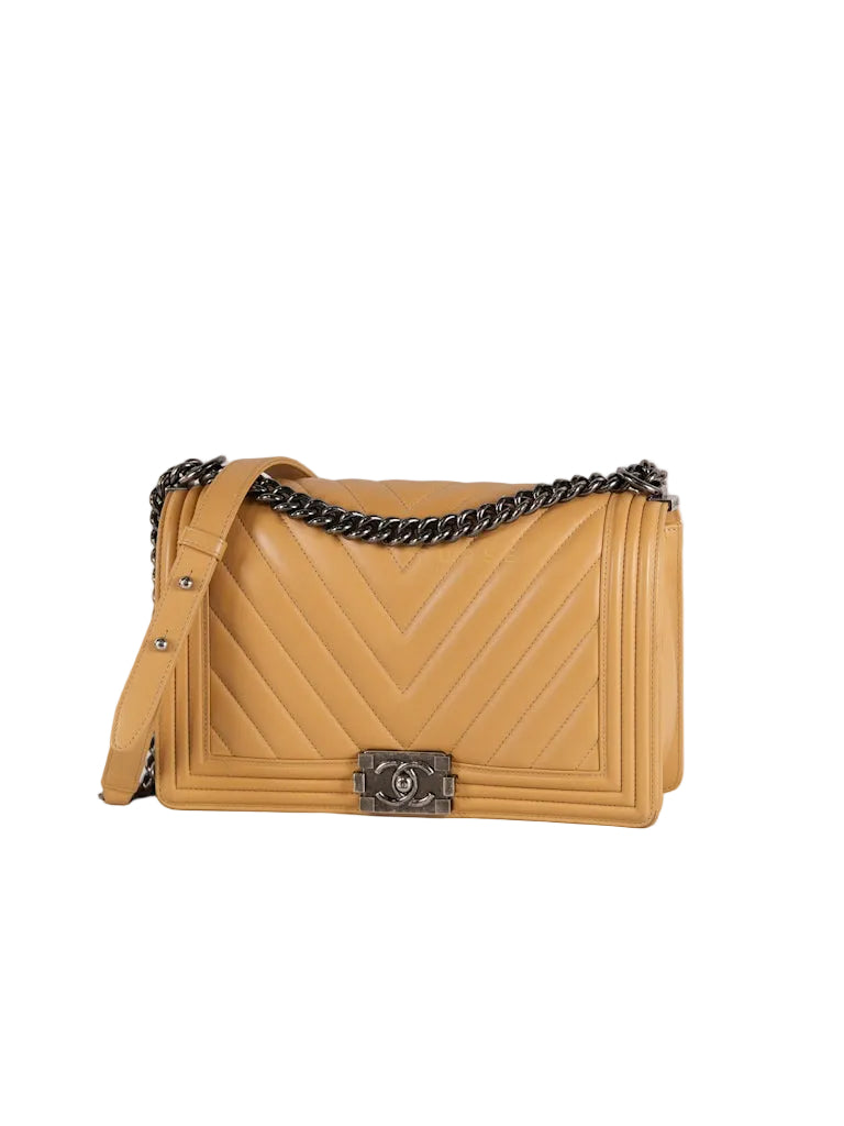 Boy Chevron Beige in Calfskin Leather and Ruthenium Hardware Series 22 | Purse Maison Luxury Bags Shop