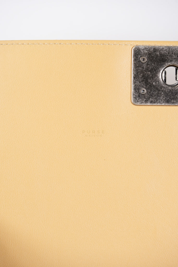 Boy Chevron Beige in Calfskin Leather and Ruthenium Hardware Series 22 | Purse Maison Luxury Bags Shop