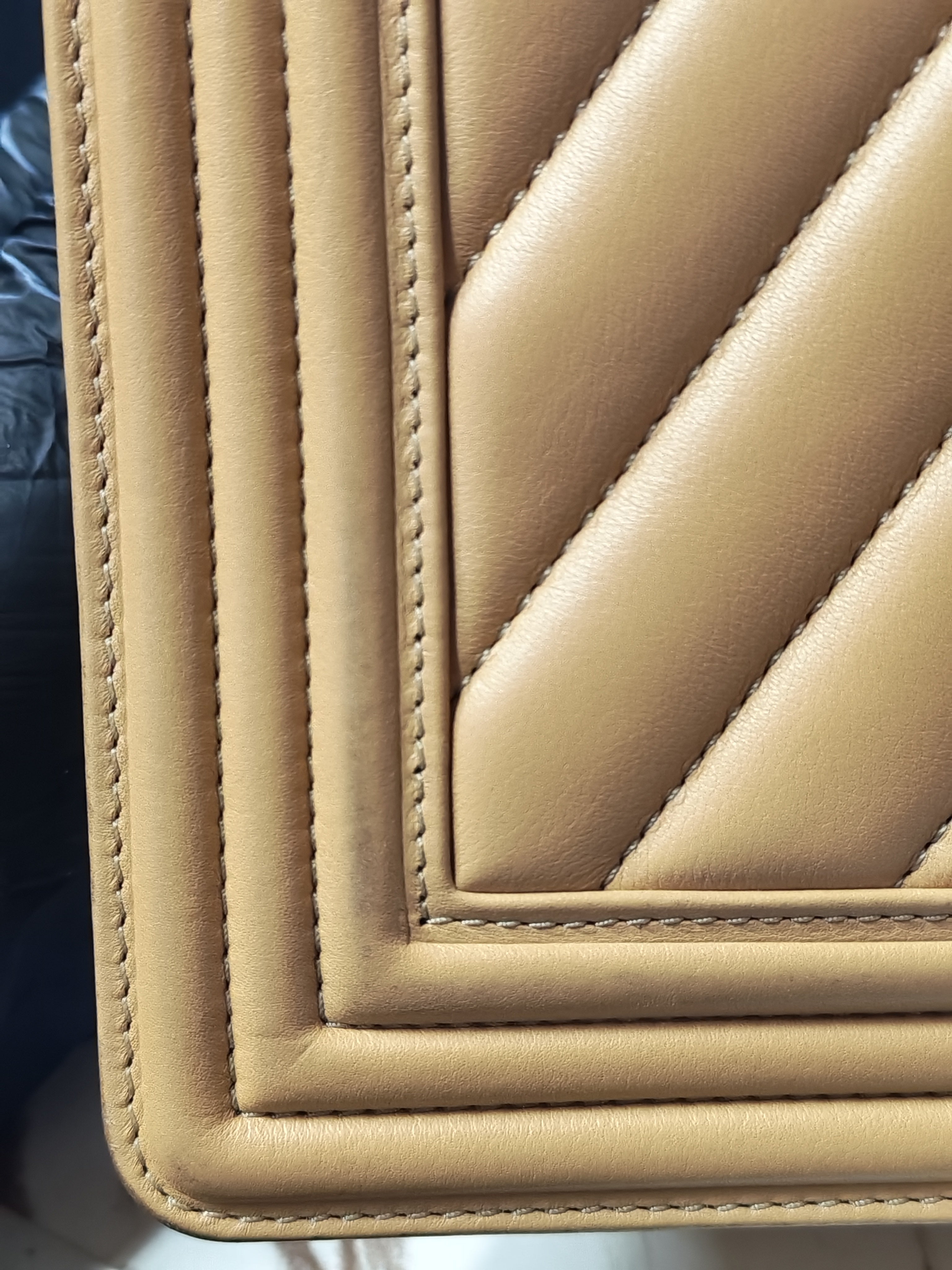 Boy Chevron Beige in Calfskin Leather and Ruthenium Hardware Series 22 | Purse Maison Luxury Bags Shop