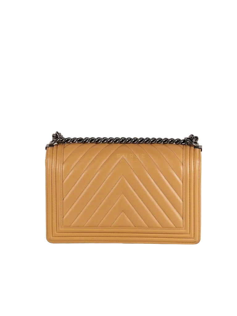 Boy Chevron Beige in Calfskin Leather and Ruthenium Hardware Series 22 | Purse Maison Luxury Bags Shop