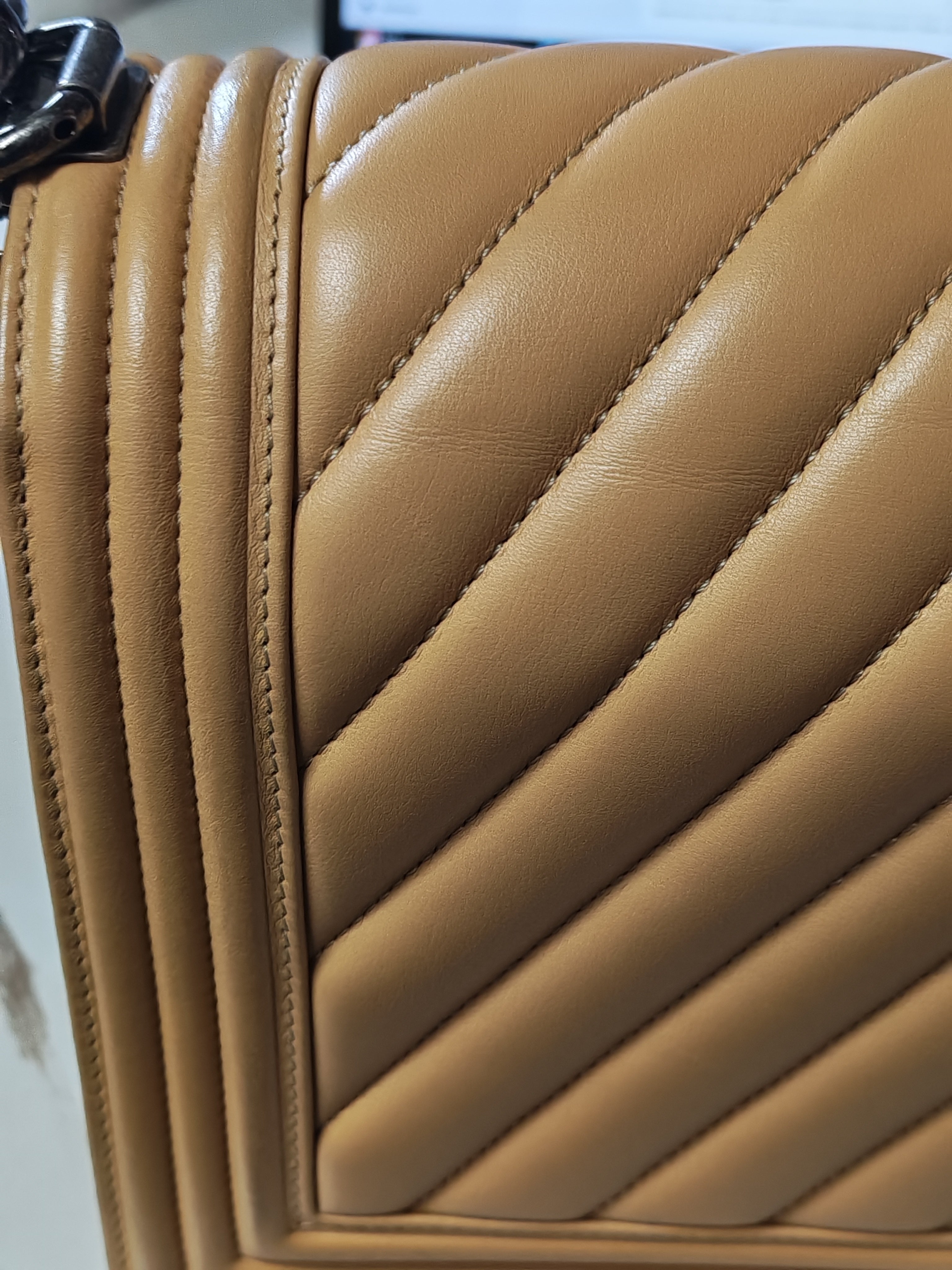 Boy Chevron Beige in Calfskin Leather and Ruthenium Hardware Series 22 | Purse Maison Luxury Bags Shop