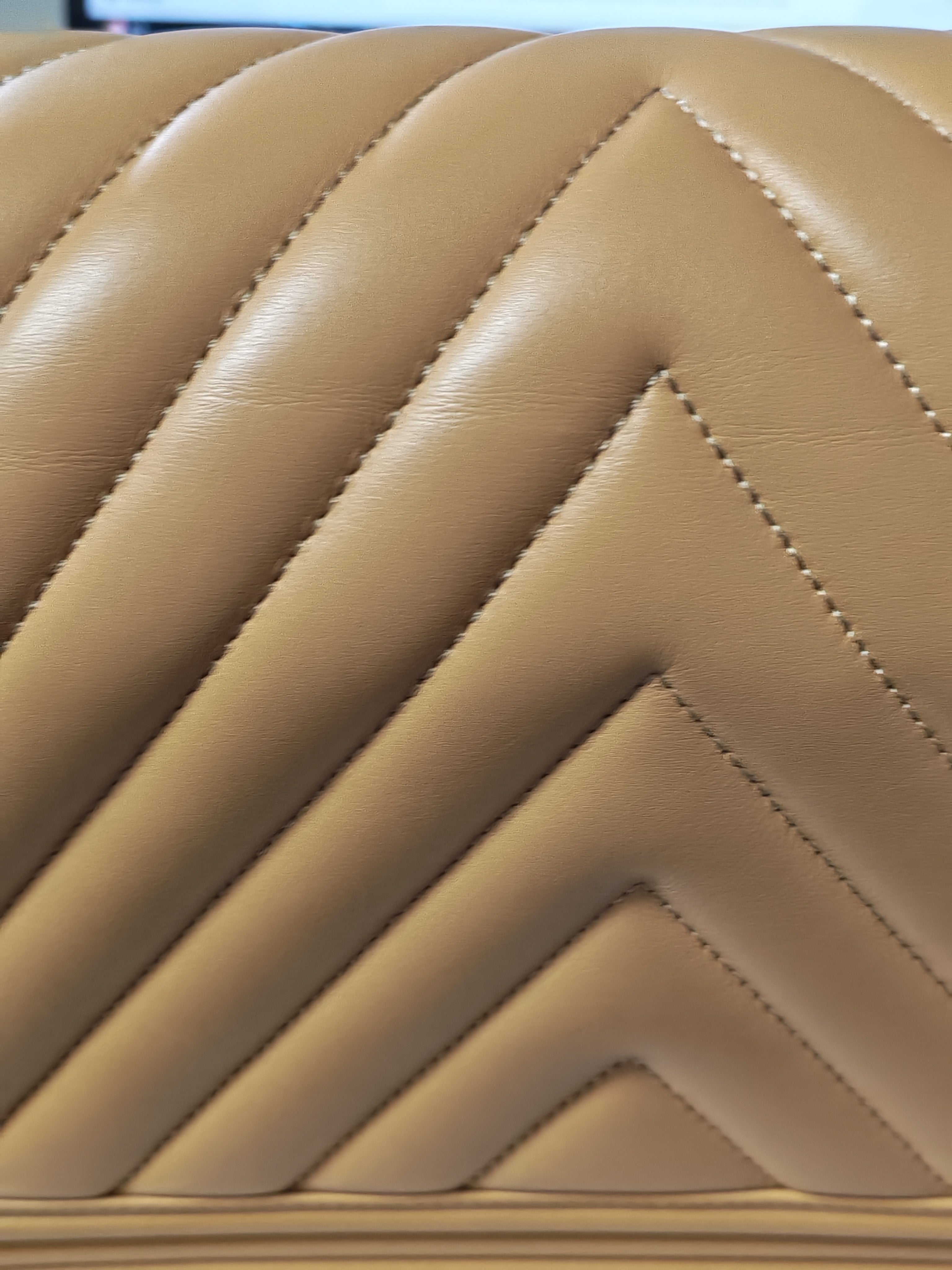 Boy Chevron Beige in Calfskin Leather and Ruthenium Hardware Series 22 | Purse Maison Luxury Bags Shop