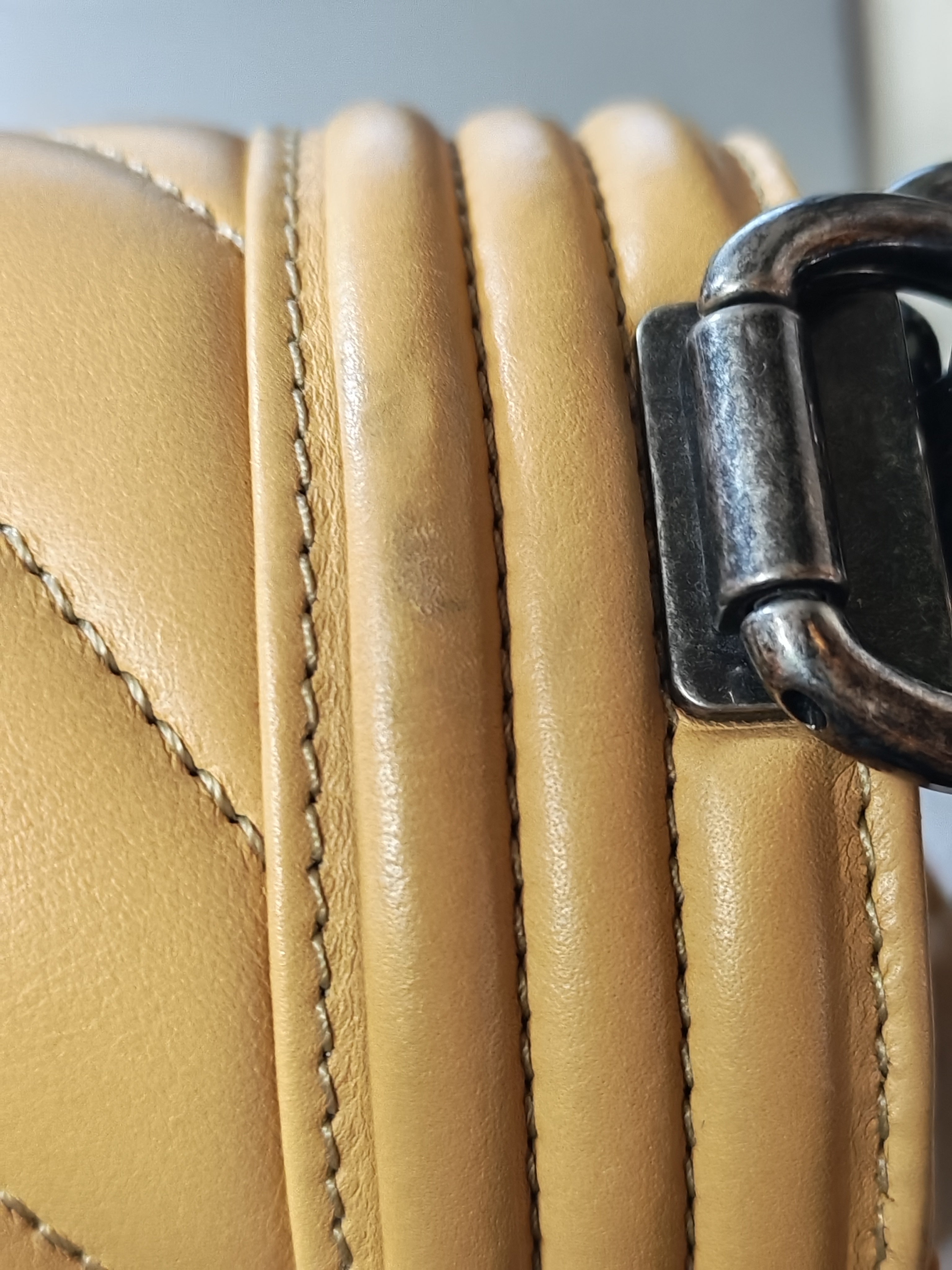 Boy Chevron Beige in Calfskin Leather and Ruthenium Hardware Series 22 | Purse Maison Luxury Bags Shop