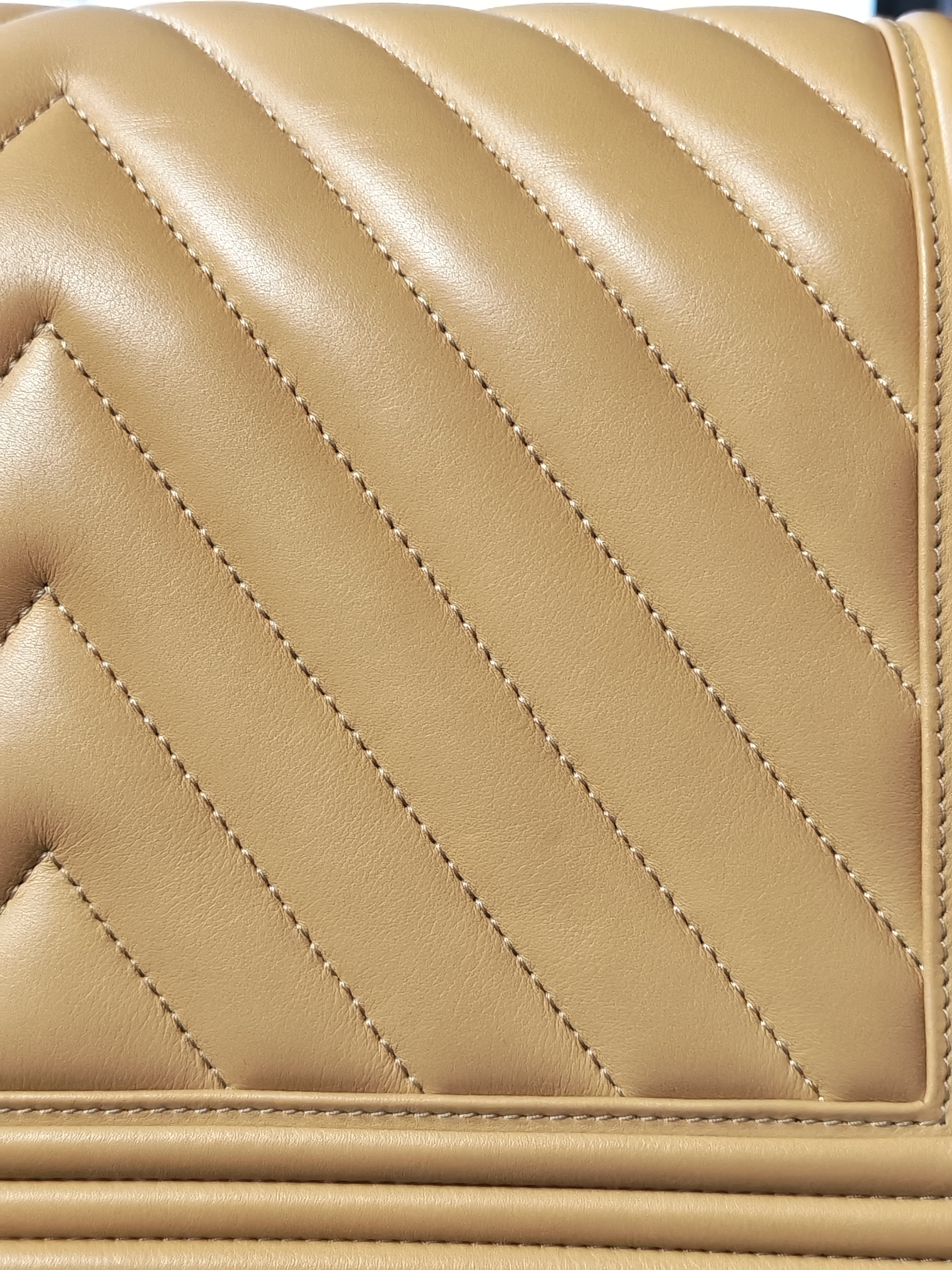 Boy Chevron Beige in Calfskin Leather and Ruthenium Hardware Series 22 | Purse Maison Luxury Bags Shop