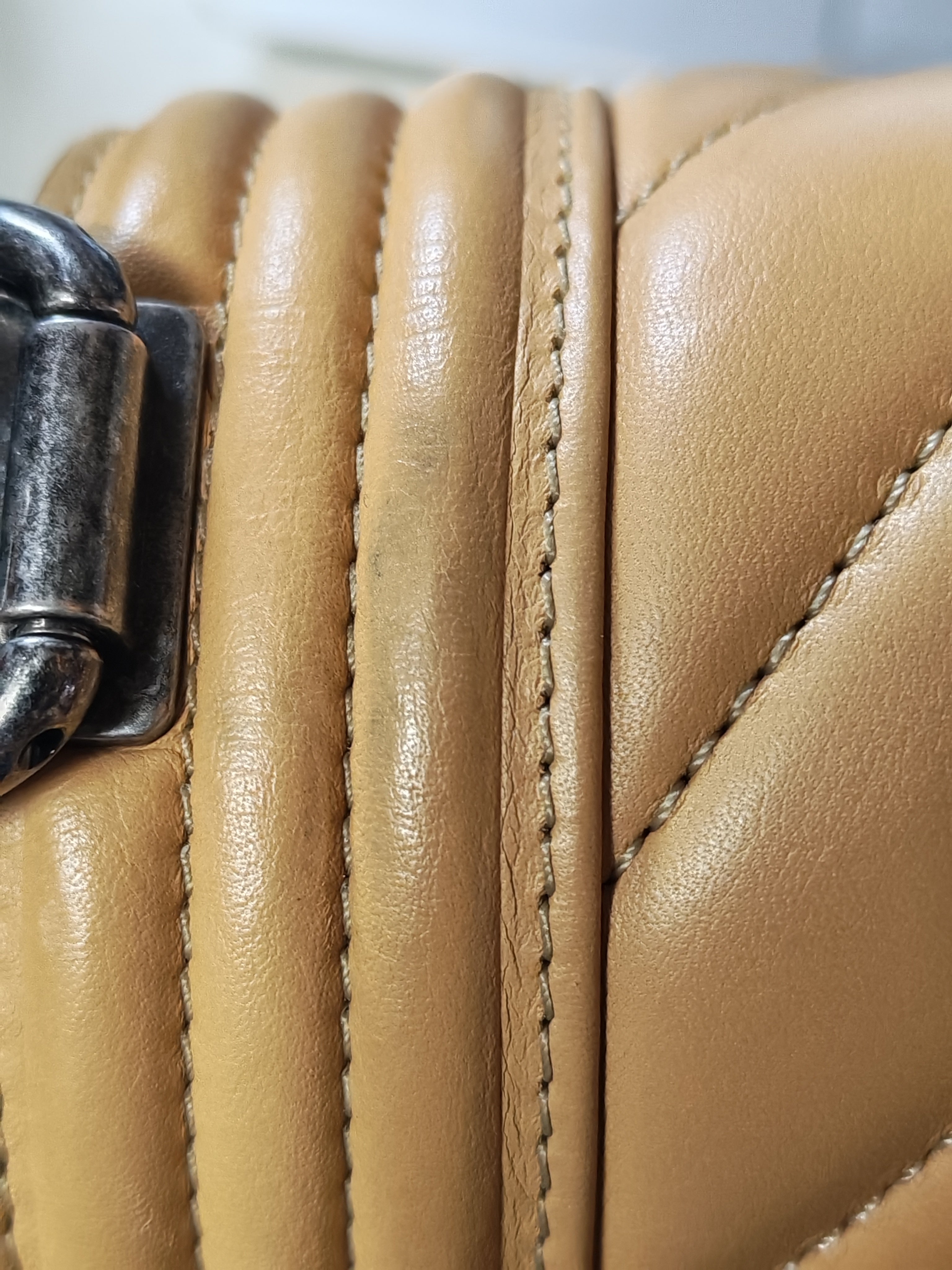 Boy Chevron Beige in Calfskin Leather and Ruthenium Hardware Series 22 | Purse Maison Luxury Bags Shop