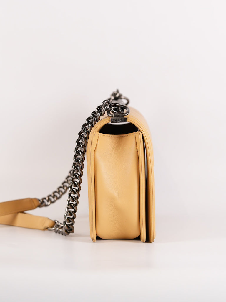 Boy Chevron Beige in Calfskin Leather and Ruthenium Hardware Series 22 | Purse Maison Luxury Bags Shop