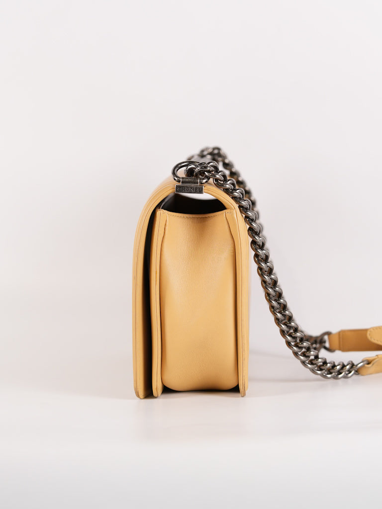Boy Chevron Beige in Calfskin Leather and Ruthenium Hardware Series 22 | Purse Maison Luxury Bags Shop