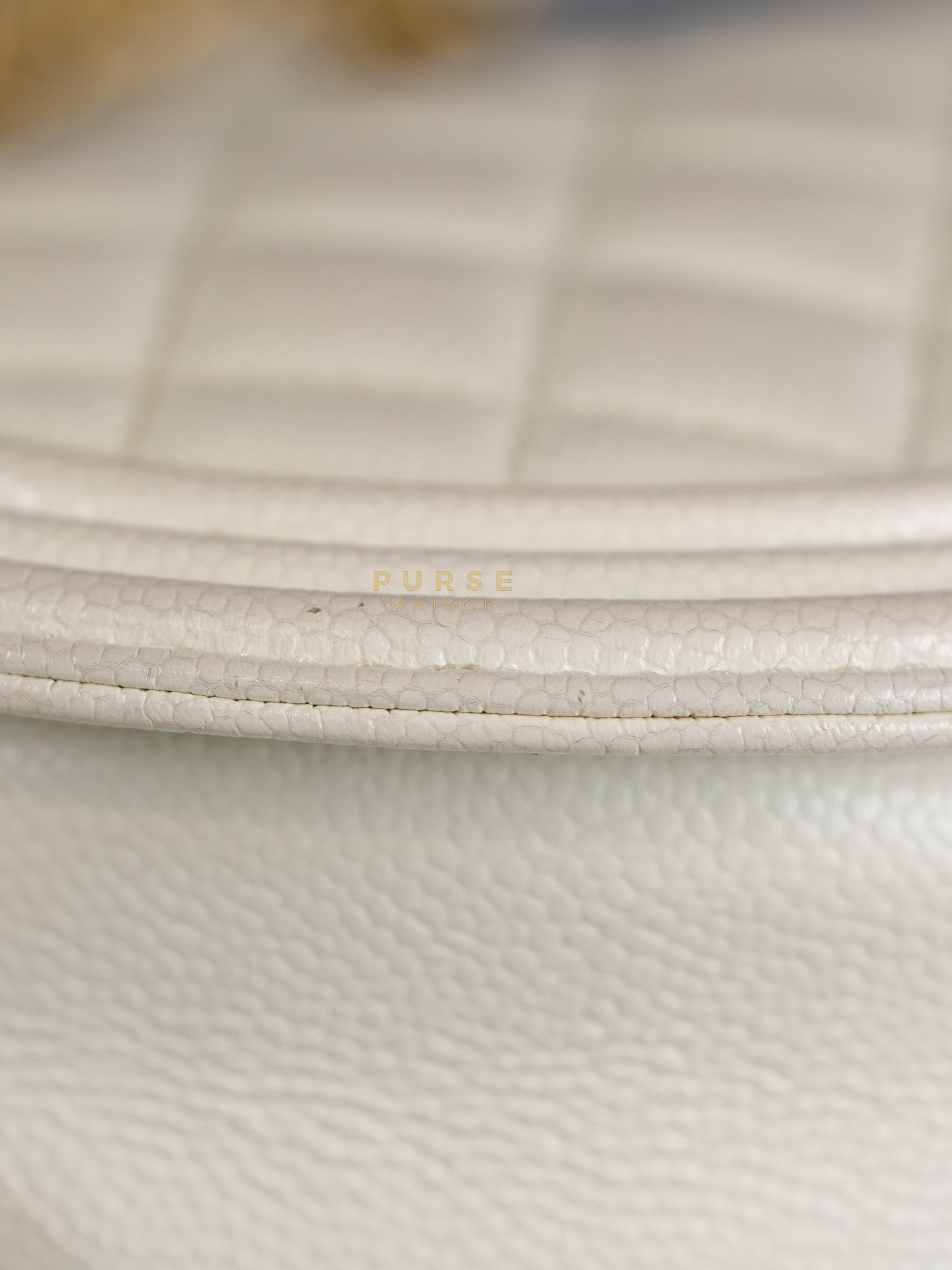 Boy Crescent White in Caviar Leather and Aged Gold Hardware (Microchip) | Purse Maison Luxury Bags Shop