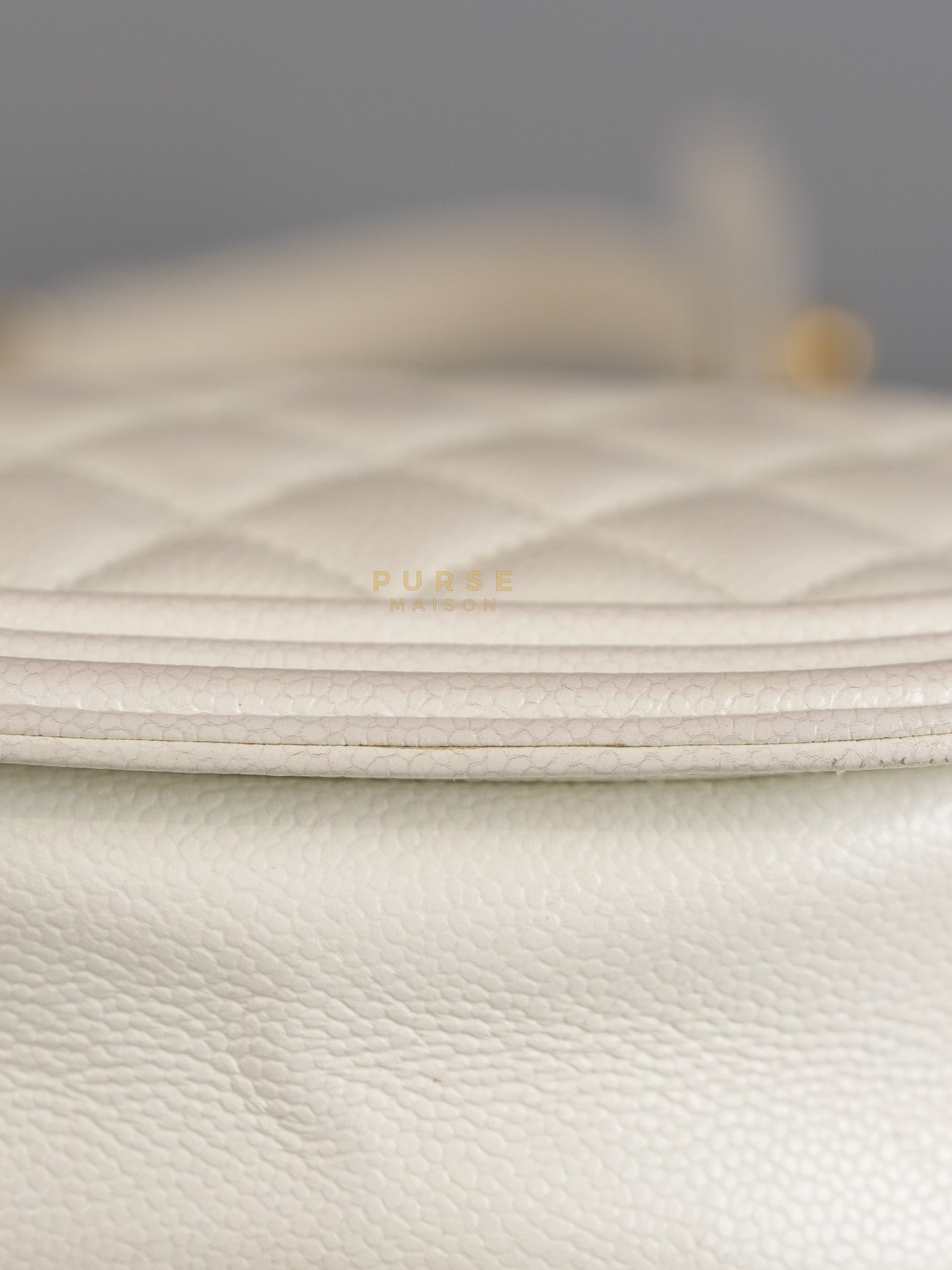 Boy Crescent White in Caviar Leather and Aged Gold Hardware (Microchip) | Purse Maison Luxury Bags Shop
