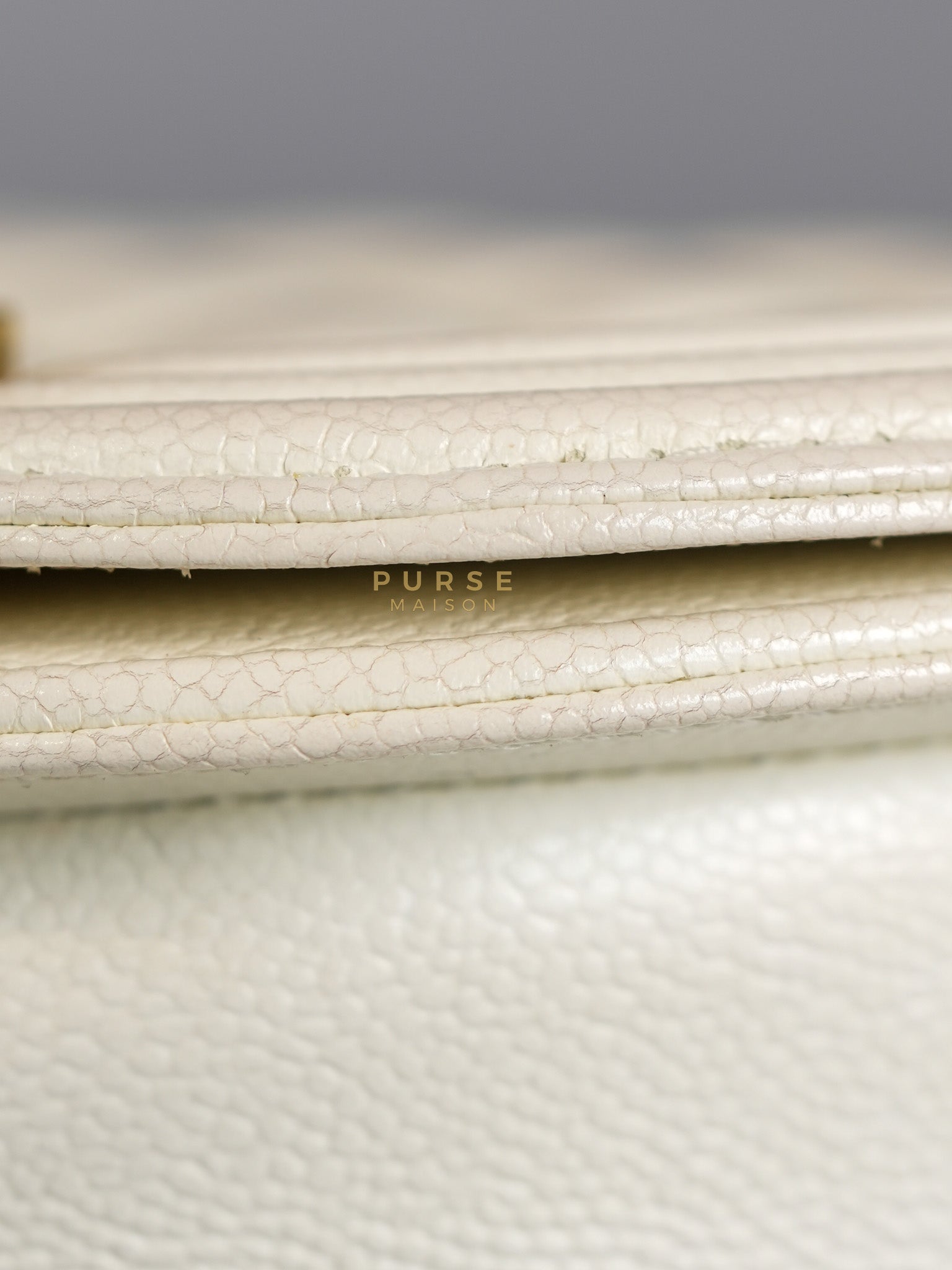 Boy Crescent White in Caviar Leather and Aged Gold Hardware (Microchip) | Purse Maison Luxury Bags Shop