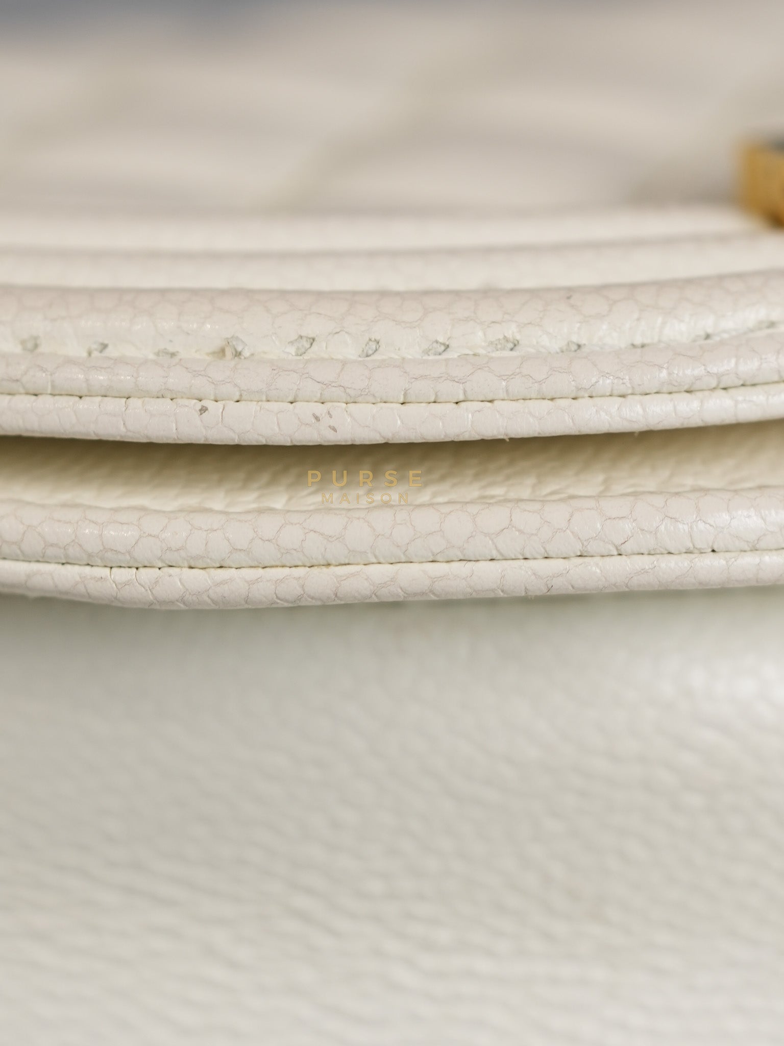 Boy Crescent White in Caviar Leather and Aged Gold Hardware (Microchip) | Purse Maison Luxury Bags Shop