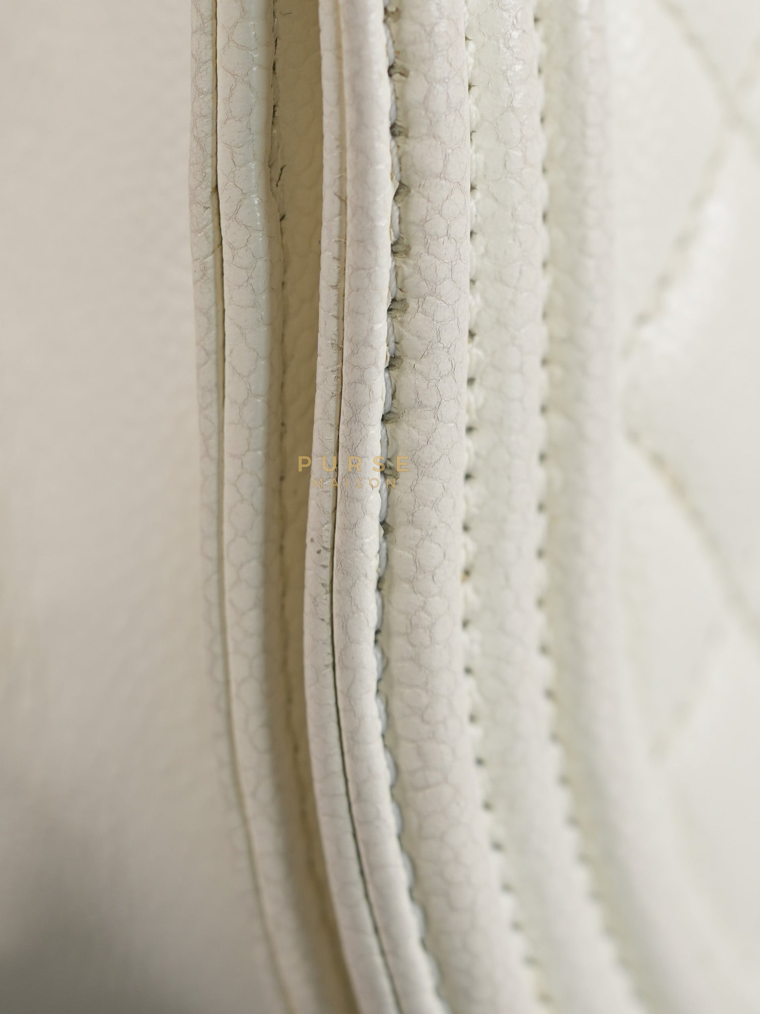 Boy Crescent White in Caviar Leather and Aged Gold Hardware (Microchip) | Purse Maison Luxury Bags Shop