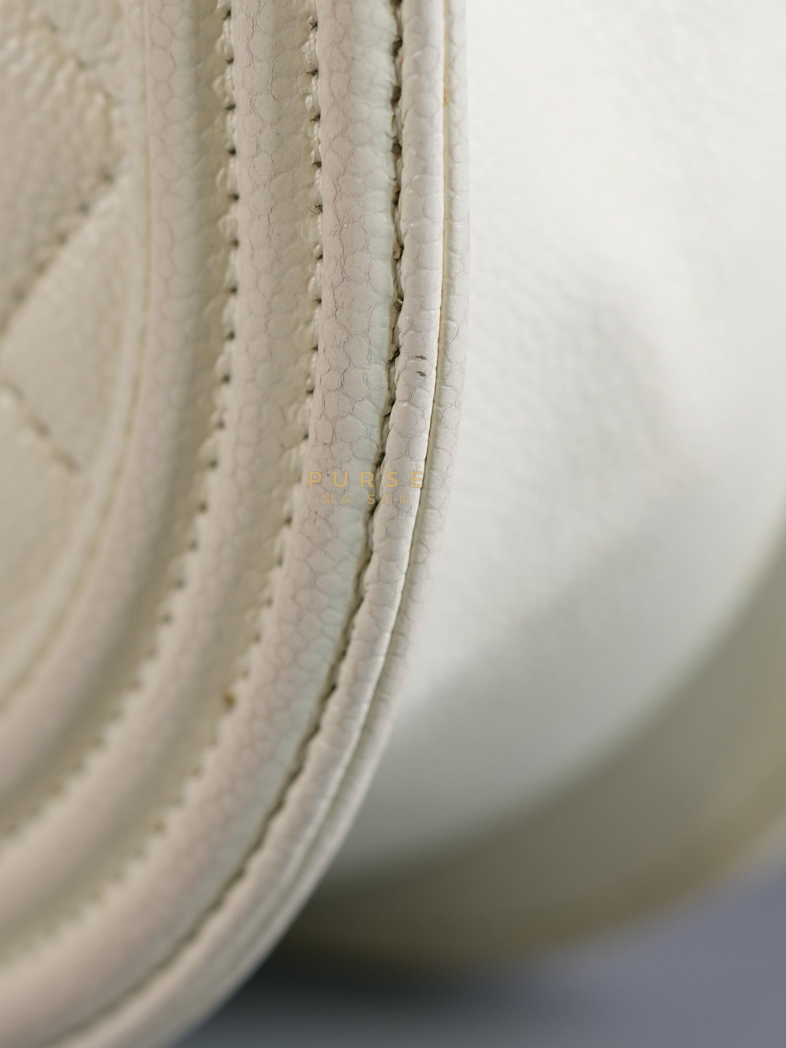 Boy Crescent White in Caviar Leather and Aged Gold Hardware (Microchip) | Purse Maison Luxury Bags Shop