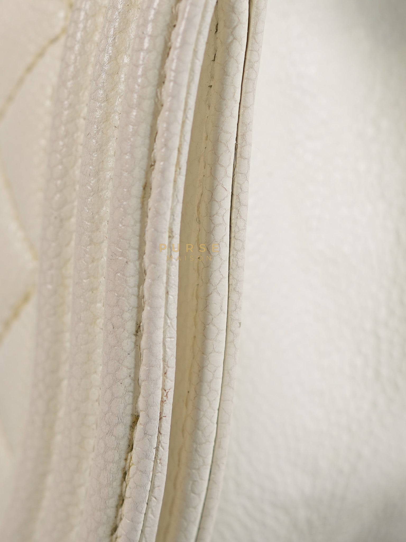 Boy Crescent White in Caviar Leather and Aged Gold Hardware (Microchip) | Purse Maison Luxury Bags Shop