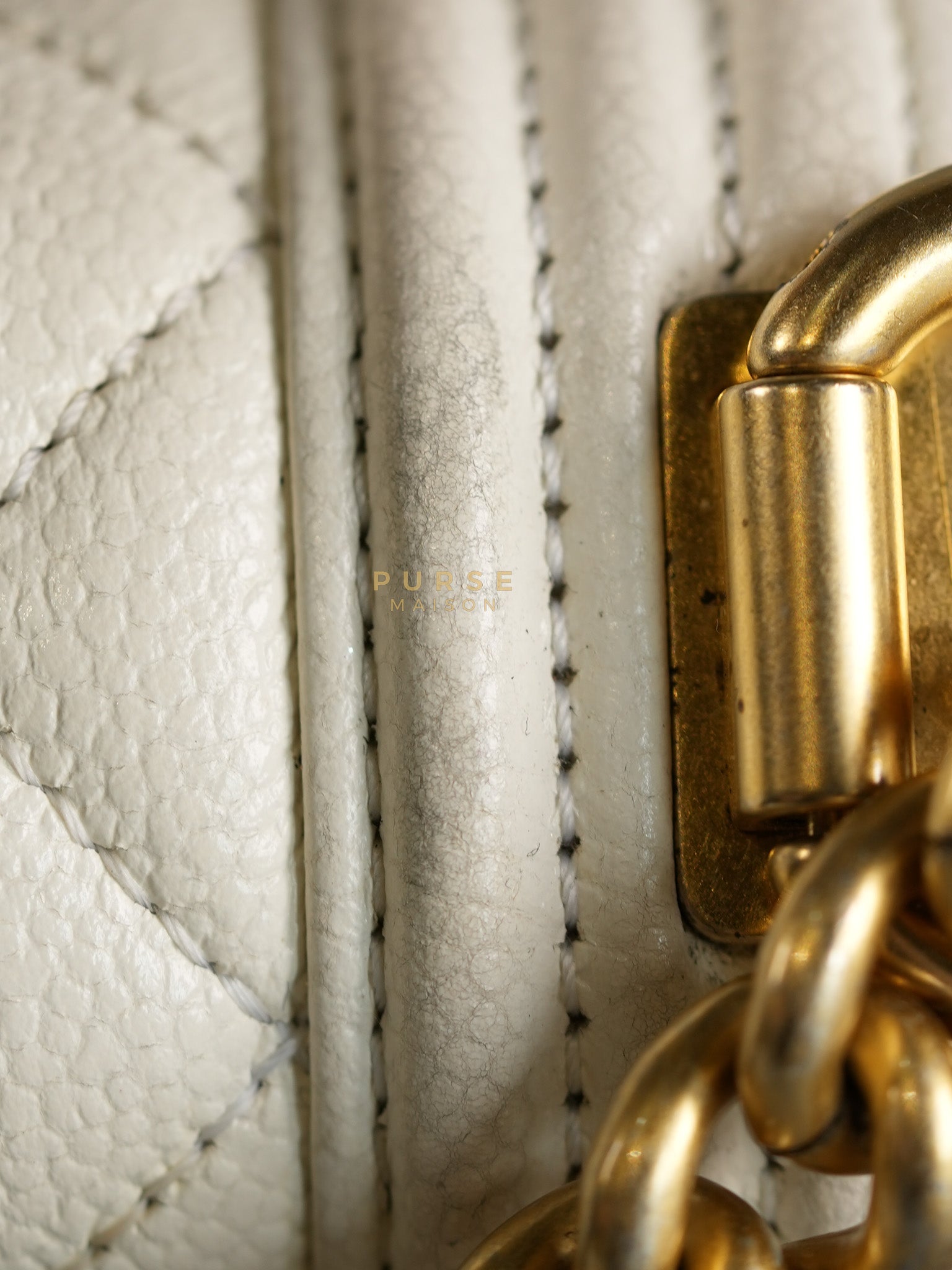 Boy Crescent White in Caviar Leather and Aged Gold Hardware (Microchip) | Purse Maison Luxury Bags Shop